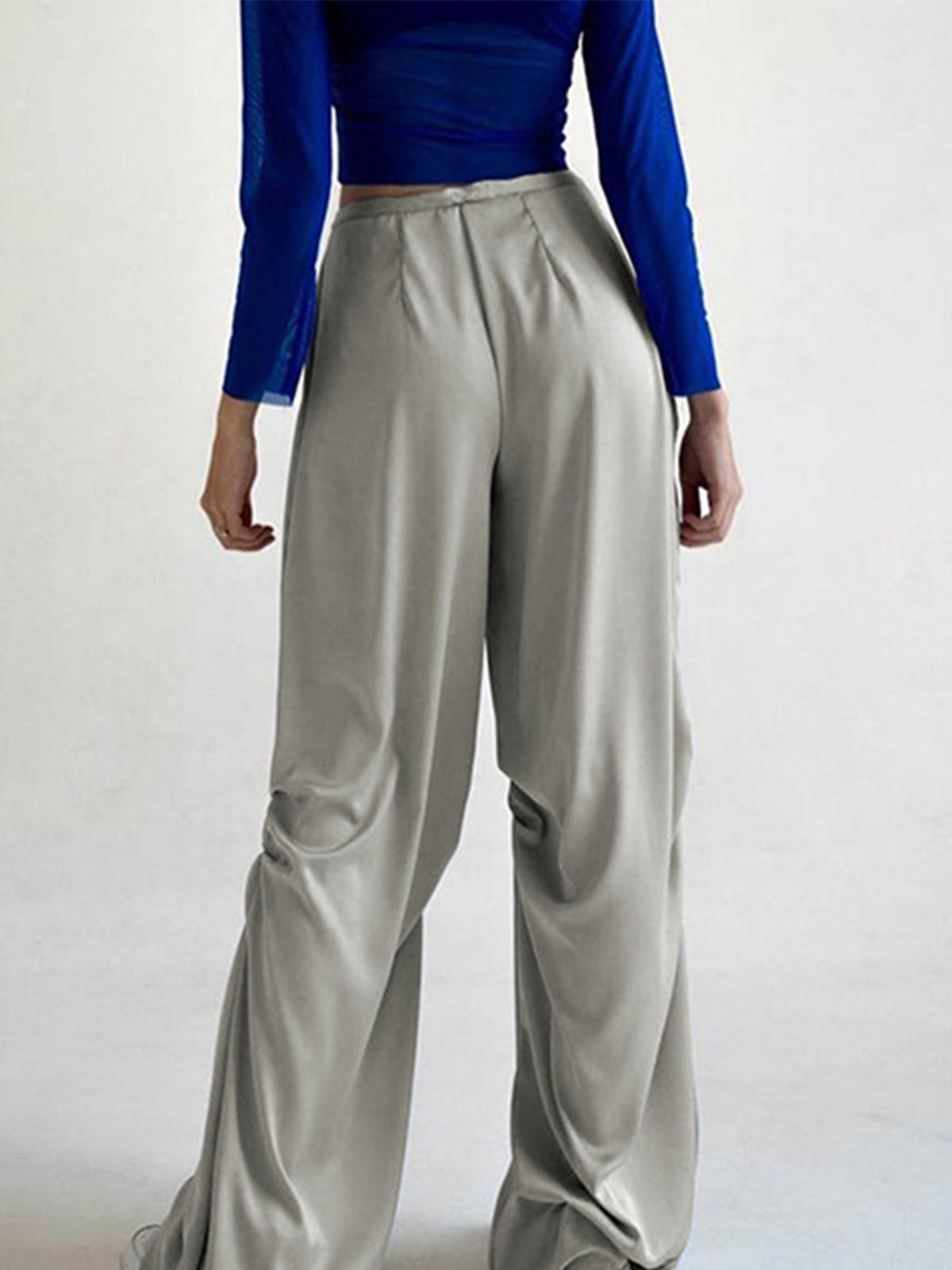 Oversized Satin Wide Leg Pants-Chicvia
