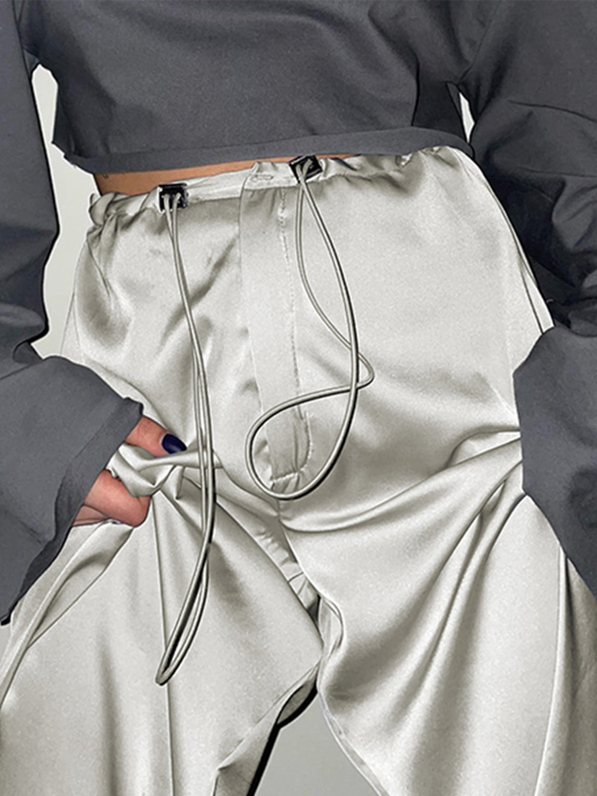 Oversized Satin Wide Leg Pants-Chicvia