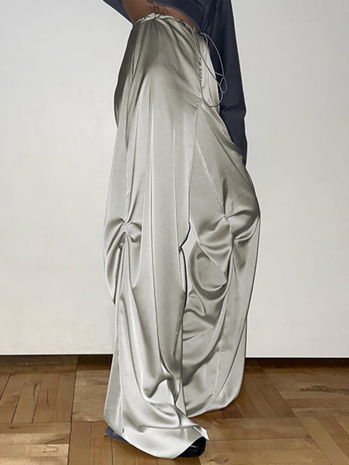 Oversized Satin Wide Leg Pants-Chicvia