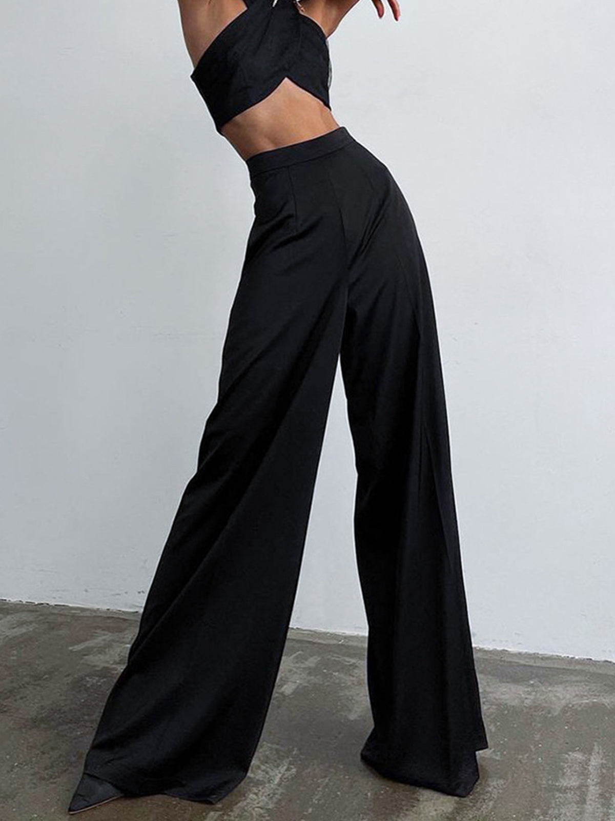 Oversized Satin Wide Leg Dress Pants-Chicvia