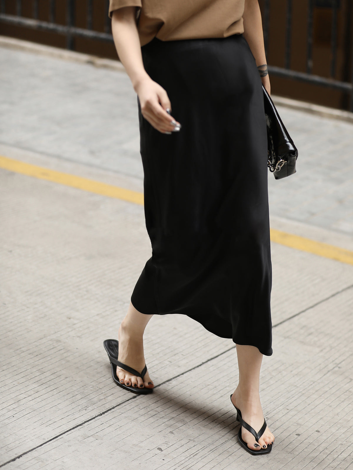 Flowy Satin Midi Skirt-Chicvia