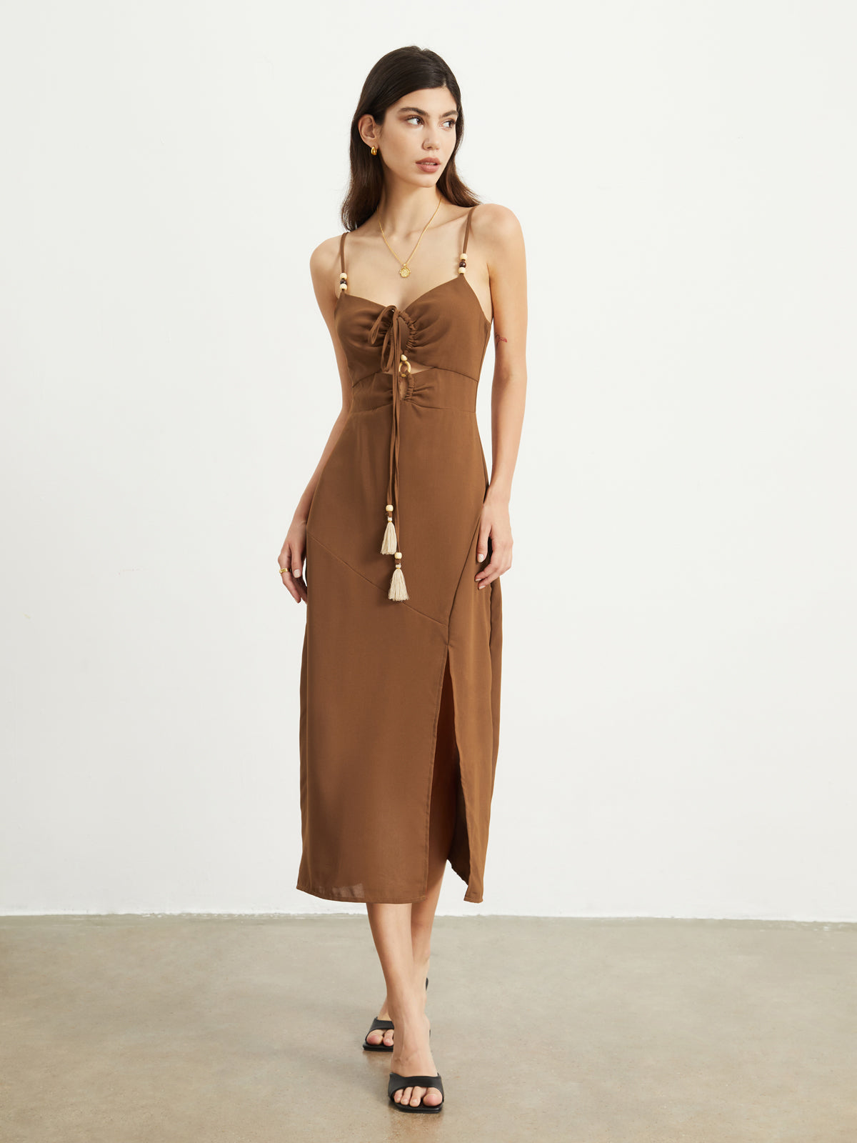 Elena Slinky Cutout Midi Dress-Chicvia