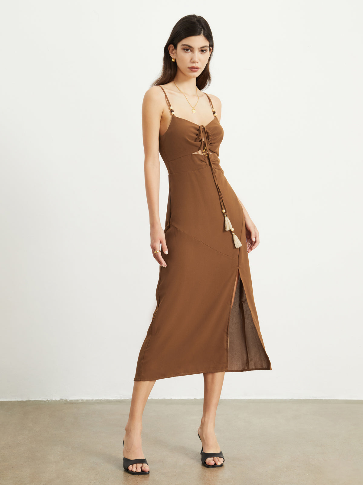 Elena Slinky Cutout Midi Dress-Chicvia