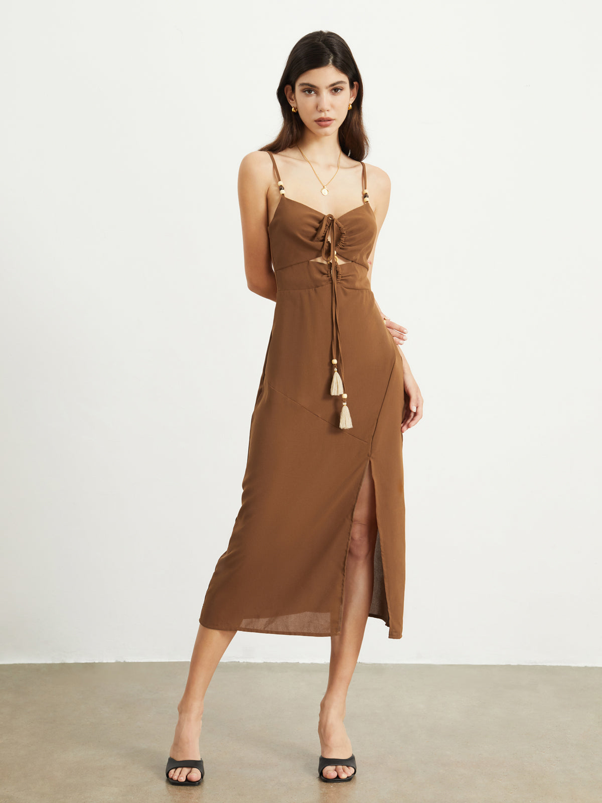 Elena Slinky Cutout Midi Dress-Chicvia