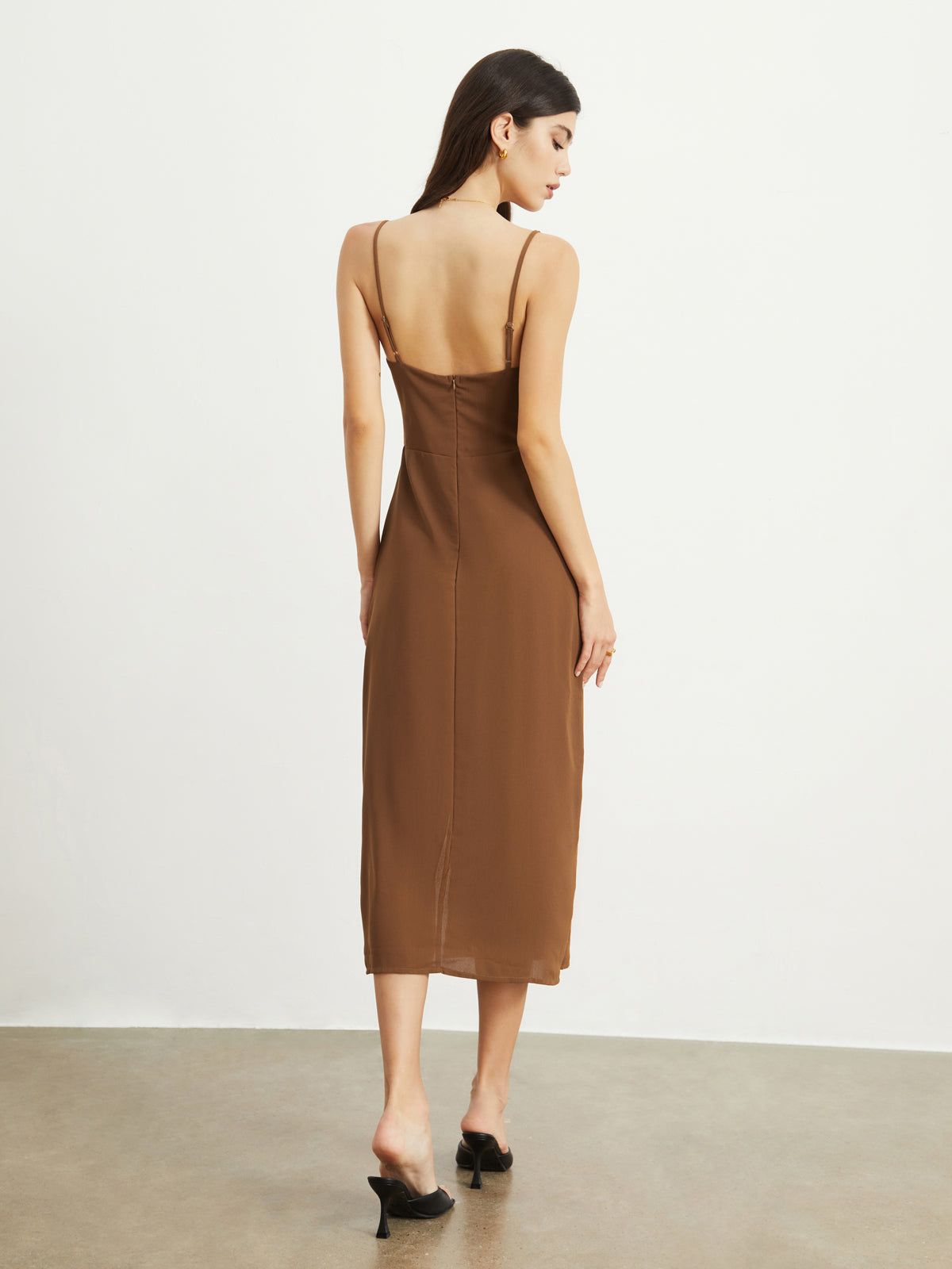Elena Slinky Cutout Midi Dress-Chicvia