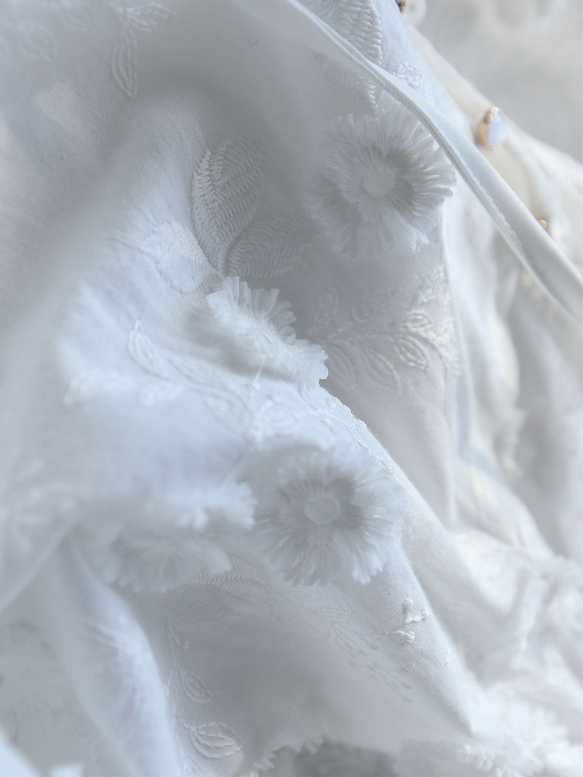 Oversized Semi-Sheer Embroidered Floral Blouse-Chicvia