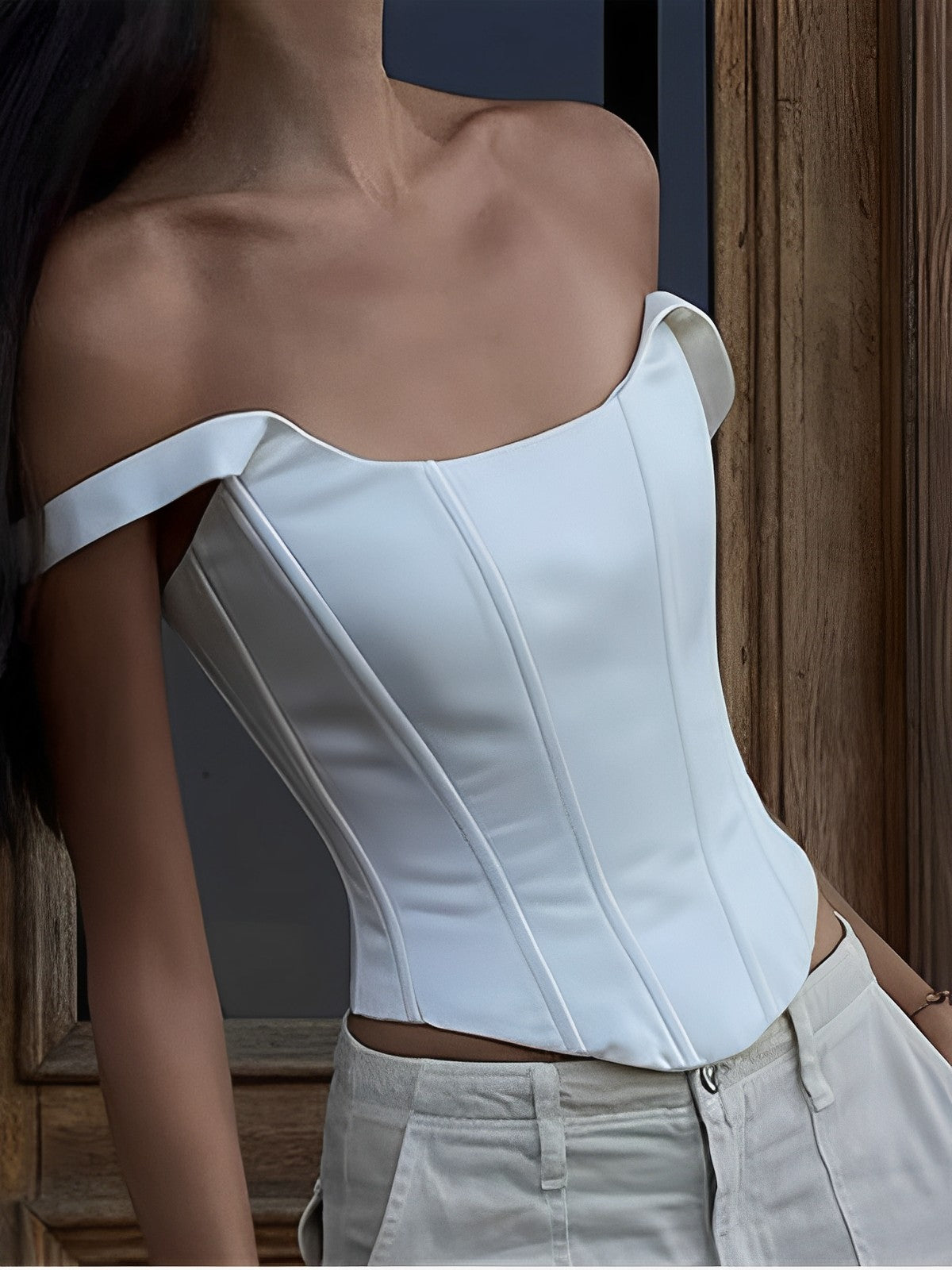 Ivory Glow Tied Crop Corset Top-Chicvia