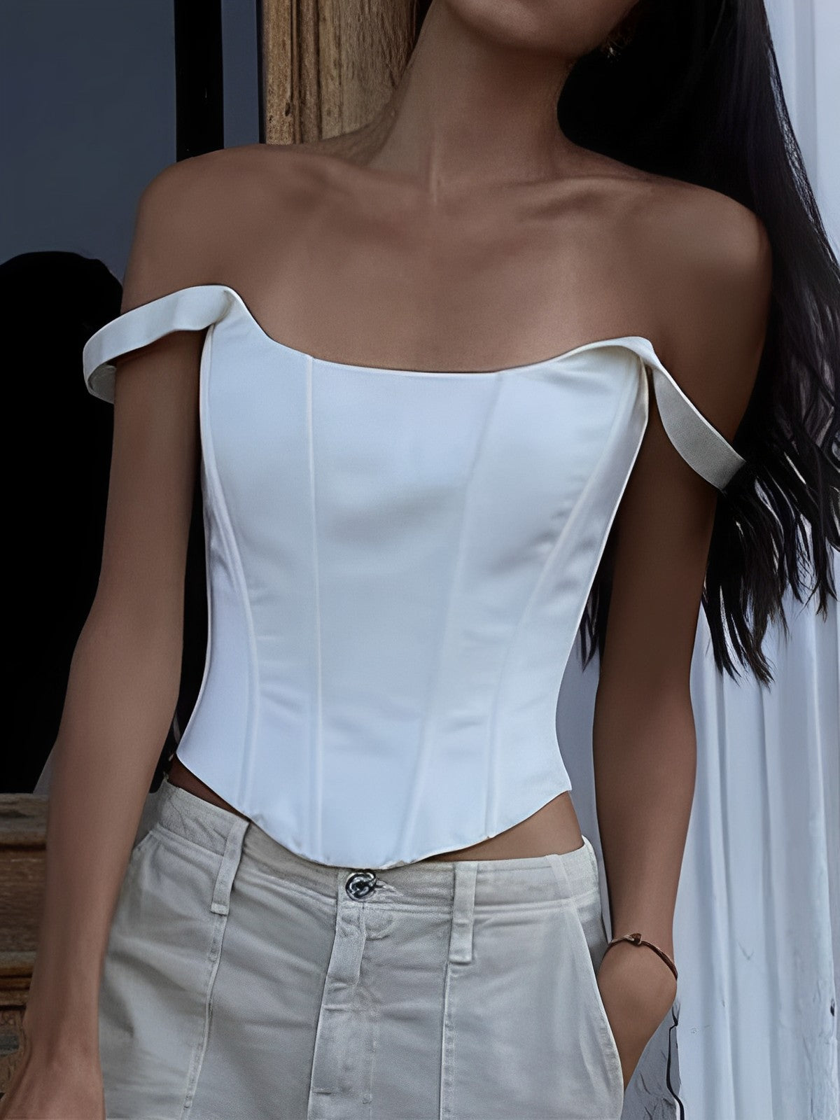Ivory Glow Tied Crop Corset Top-Chicvia