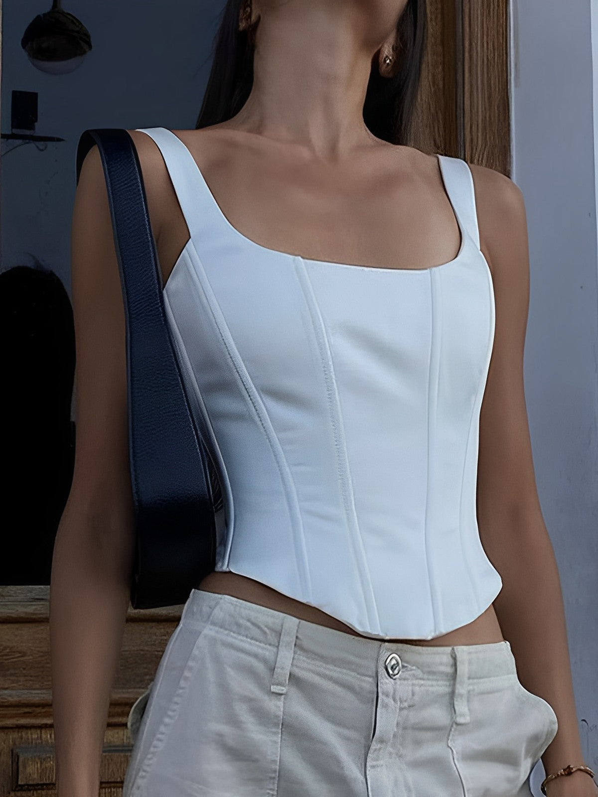 Ivory Glow Tied Crop Corset Top-Chicvia