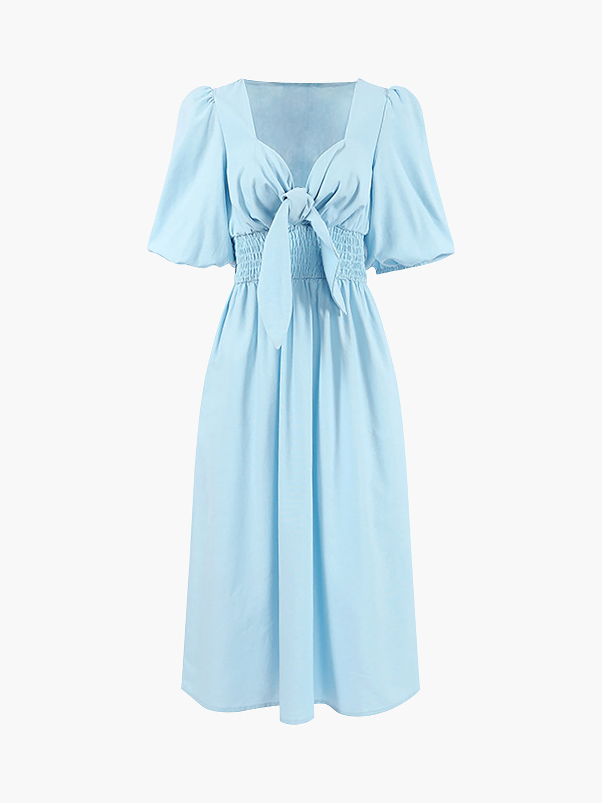 Linen Cotton Front Tie Midi Dress-Chicvia