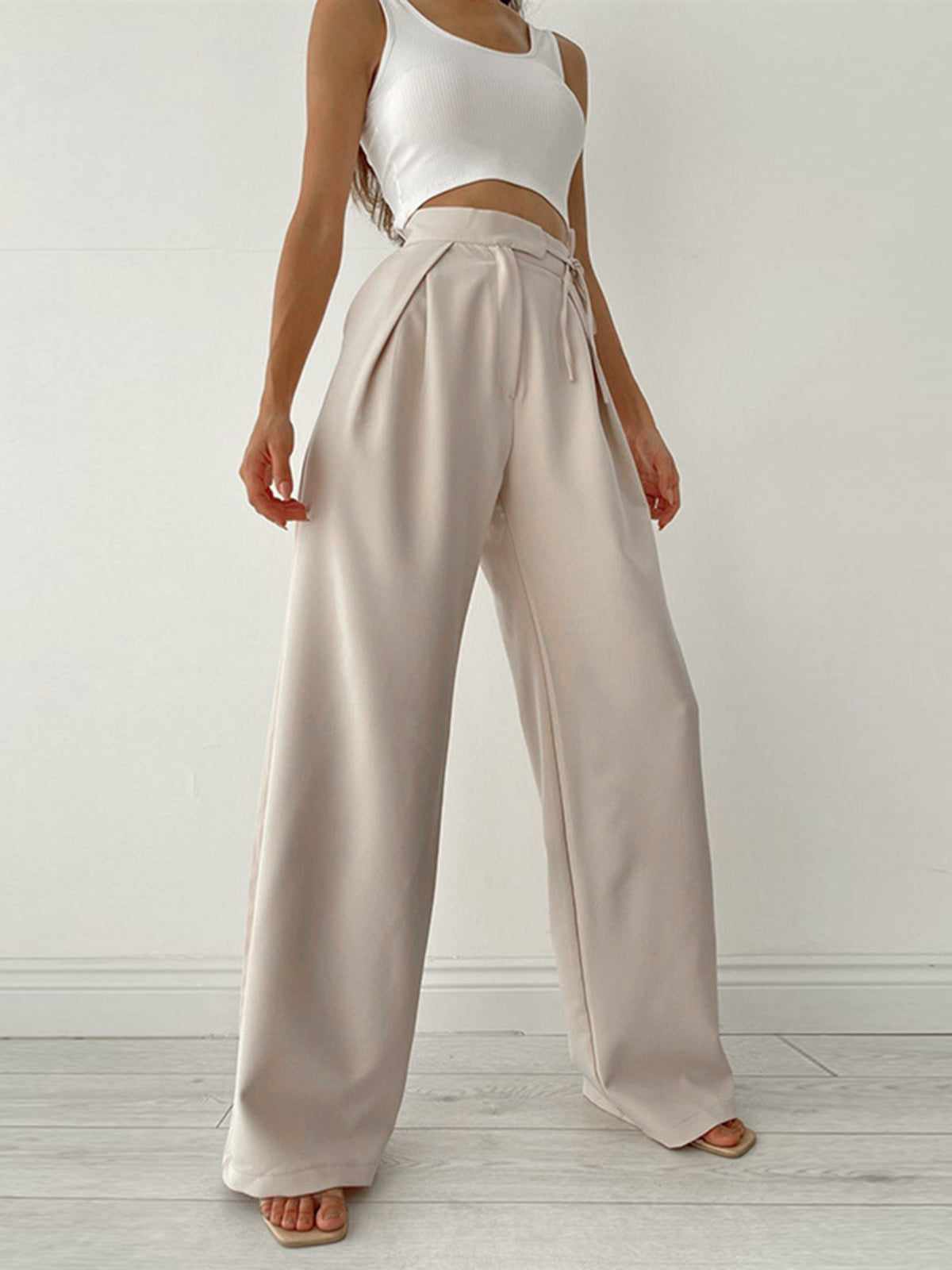 Palazzo Tied Wide Leg Dress Pants-Chicvia