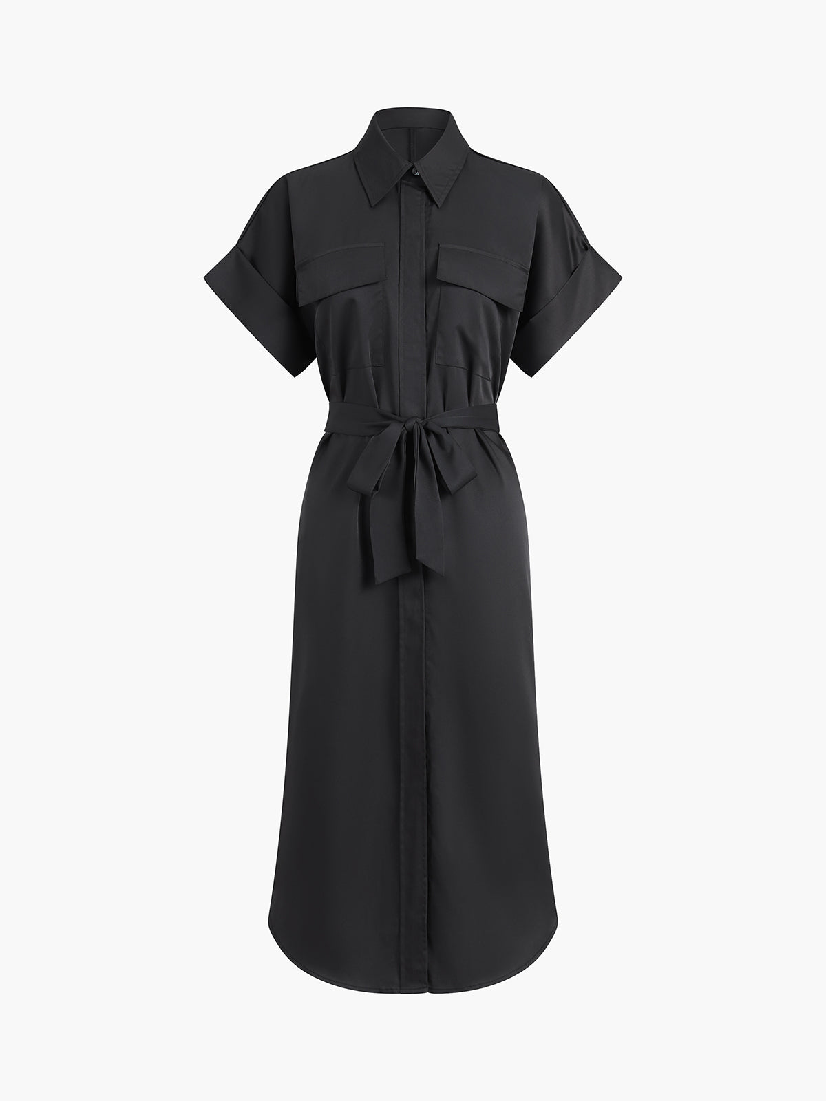 Polo Pockets Tied Midi Dress-Chicvia