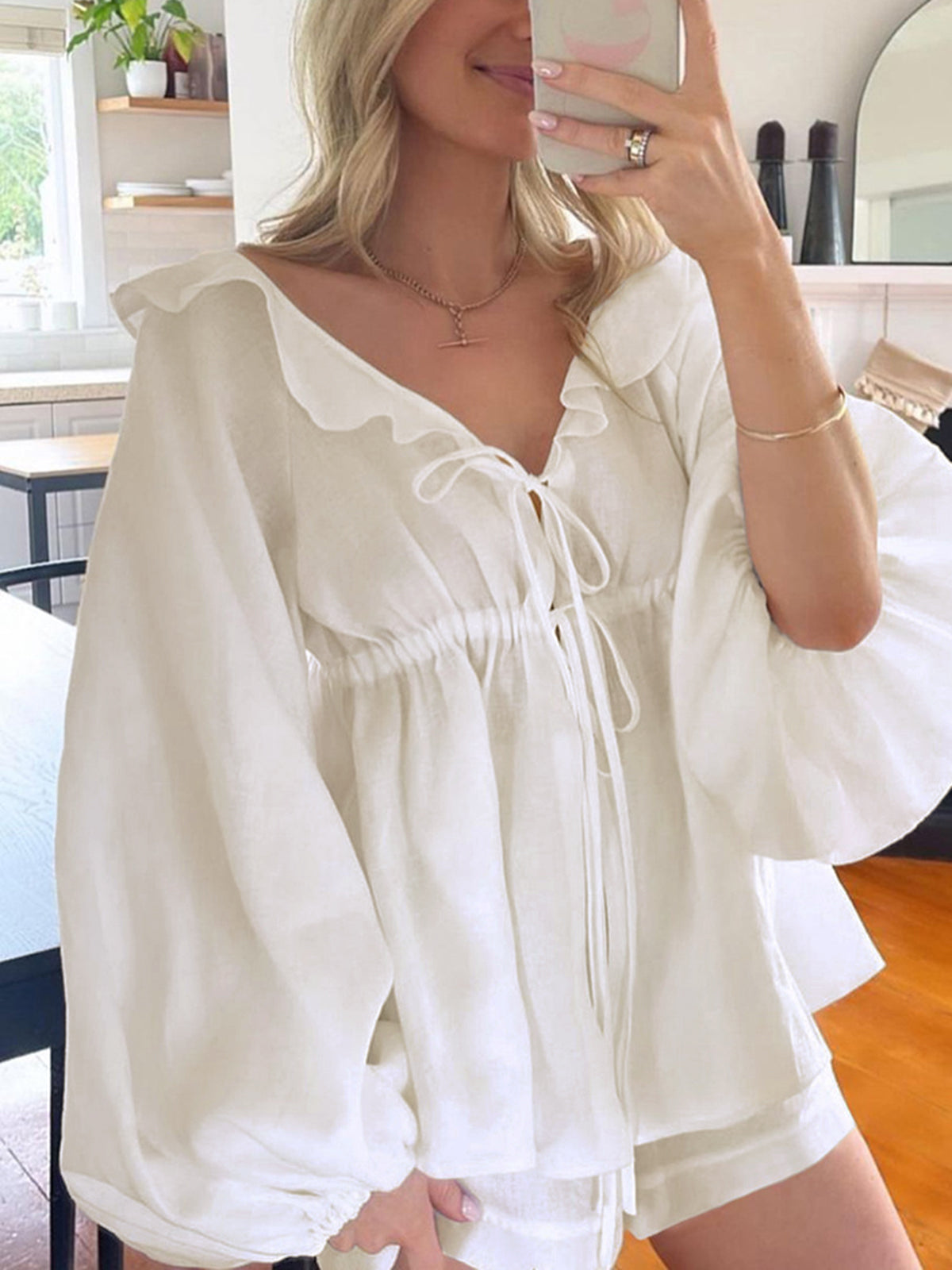 Cotton & Linen Cowgirl Melody Two Piece Shorts Set-Chicvia