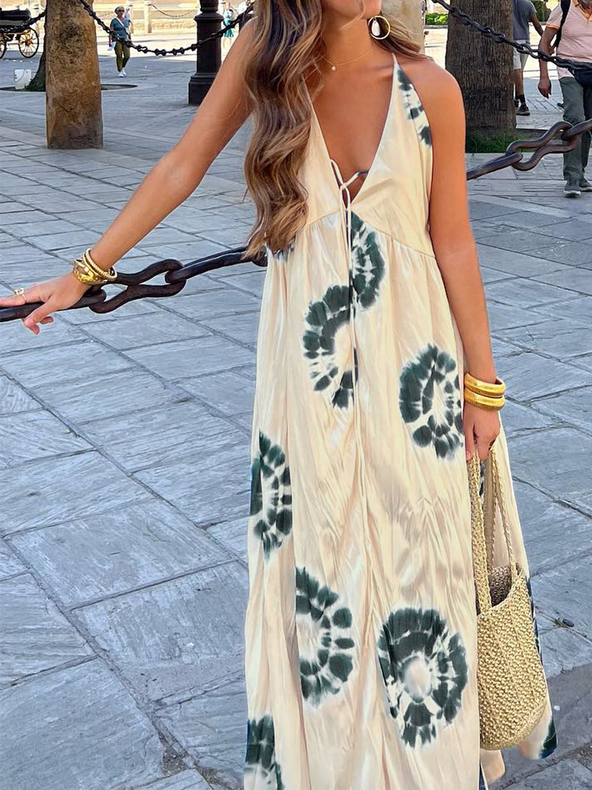 Ink Ripple Leisure Long Dress-Chicvia