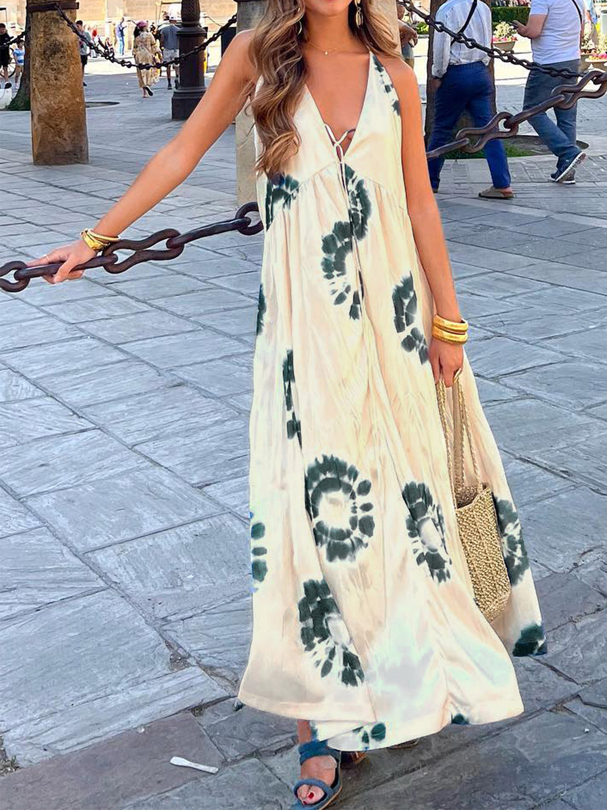 Ink Ripple Leisure Long Dress-Chicvia