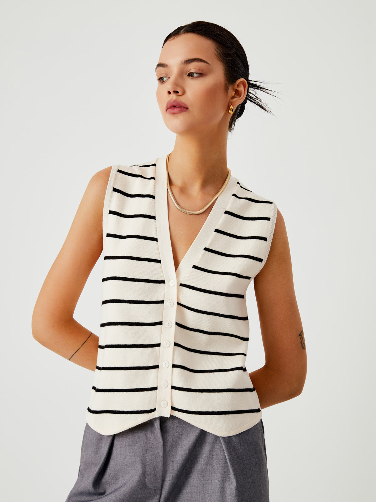 Effortless Stripe Vest-Chicvia