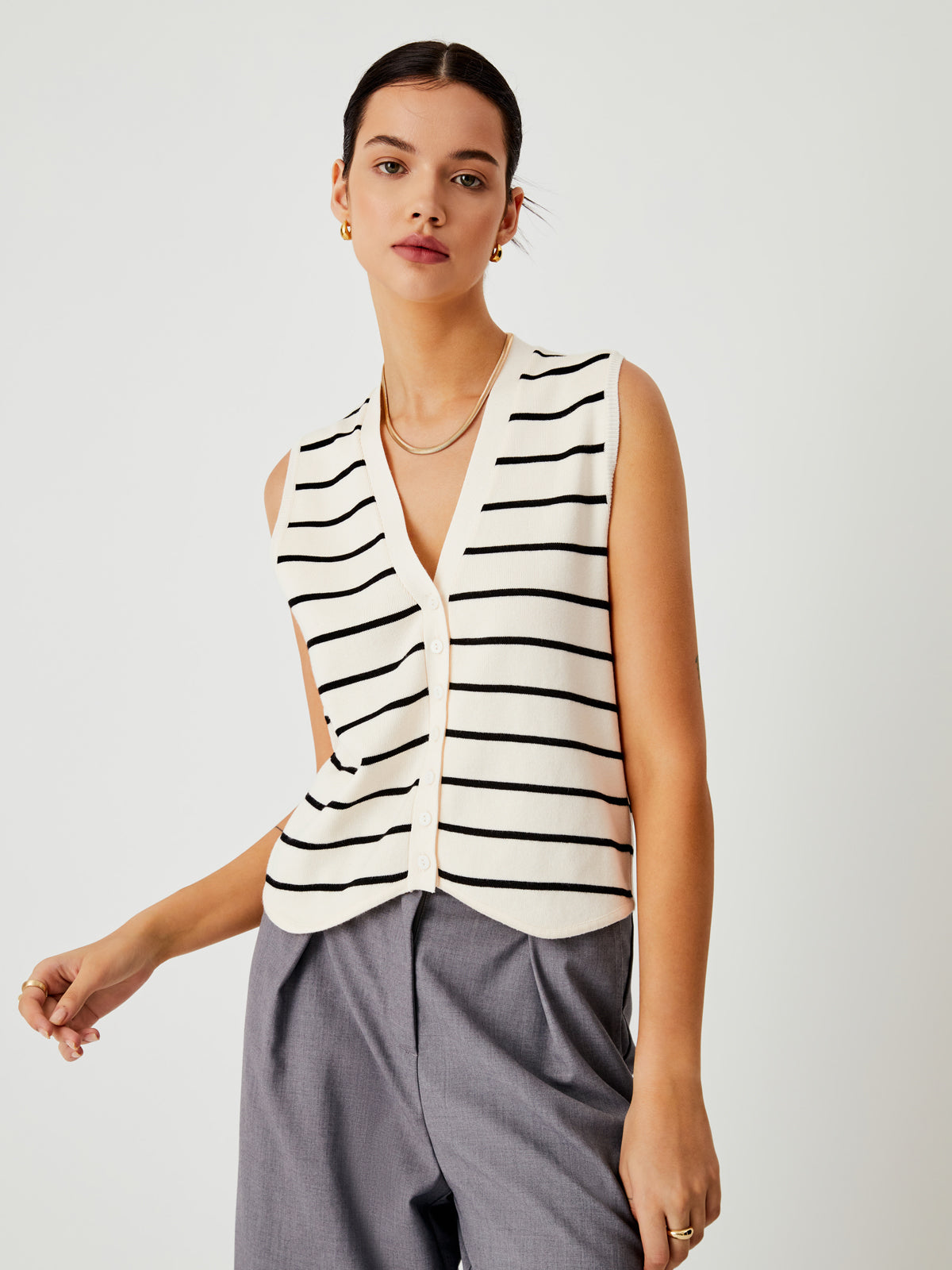 Effortless Stripe Vest-Chicvia