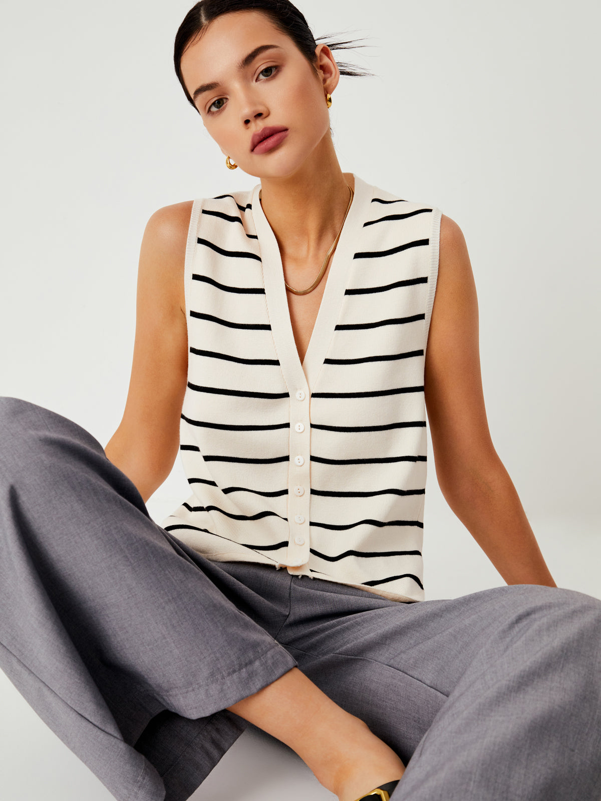 Effortless Stripe Vest-Chicvia