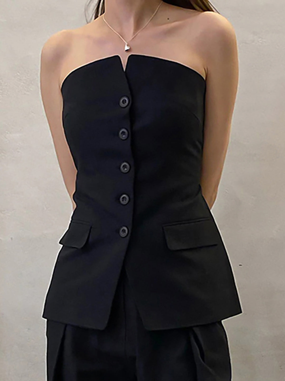 Button Down Tube Top-Chicvia