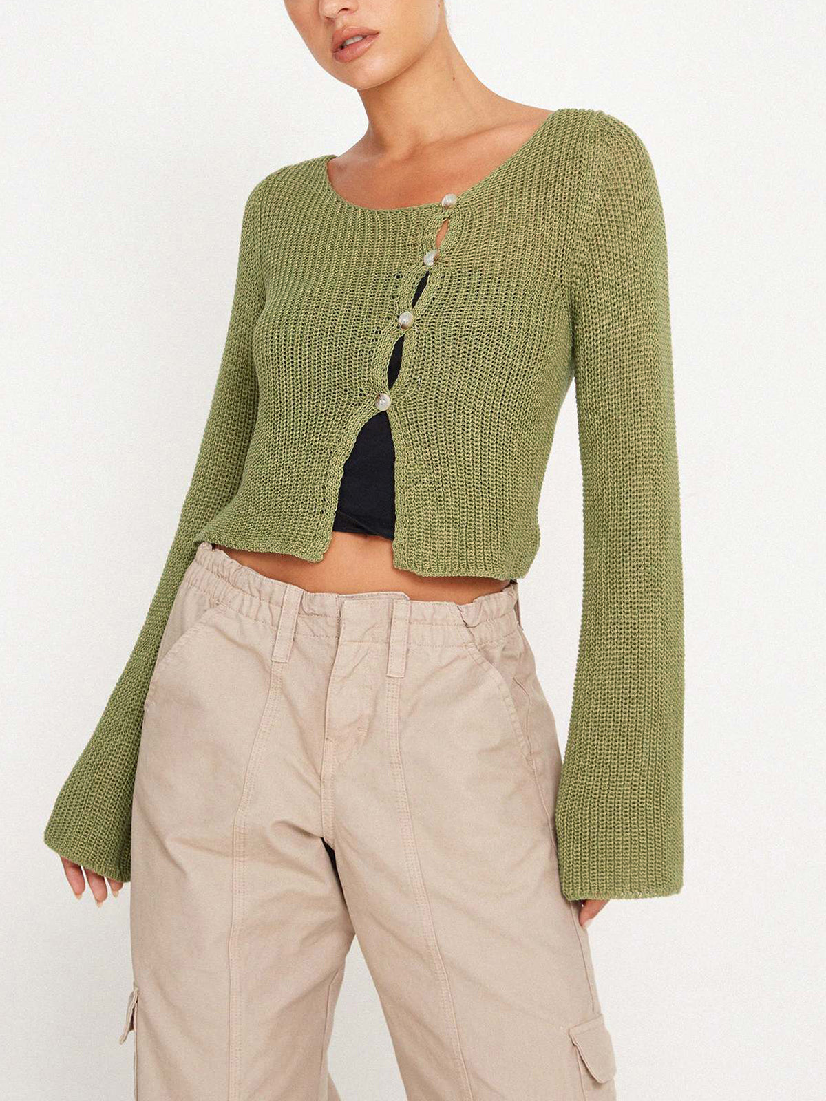 Oblique Buttoned Long Sleeve Cardigan-Chicvia