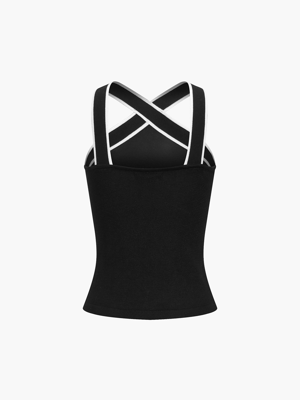 Contrast Trim Strap Knit Top-Chicvia