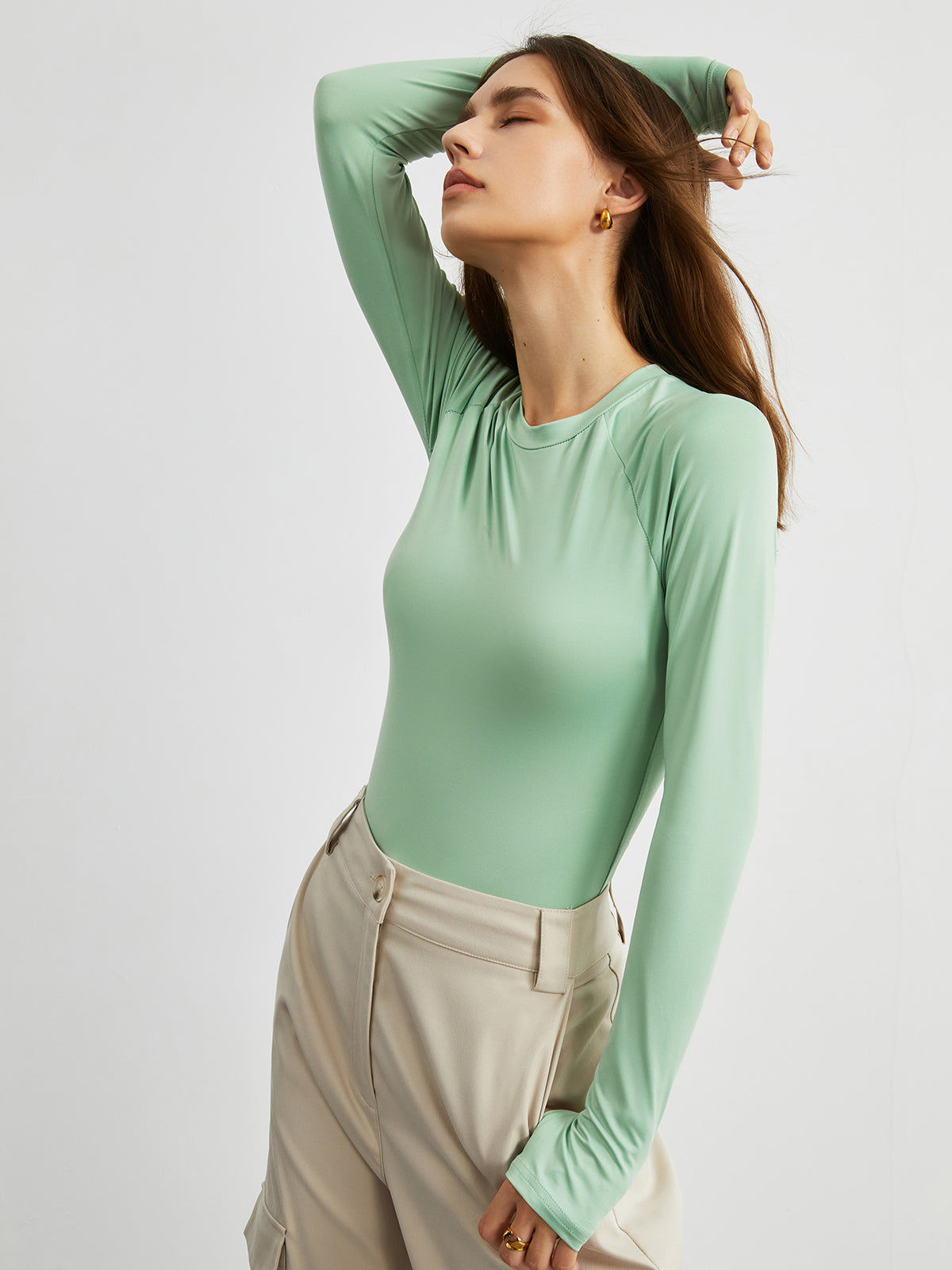 Mint Long Sleeve Bodysuit-Chicvia