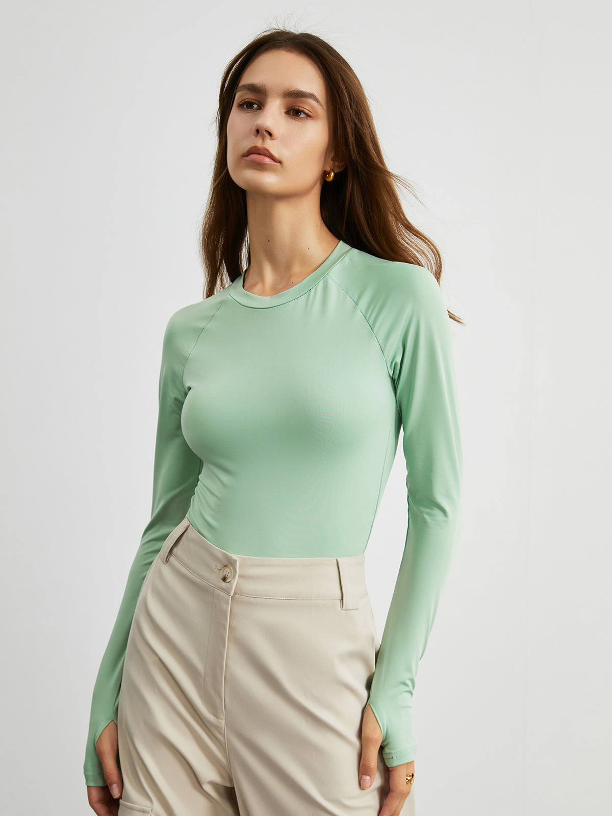 Mint Long Sleeve Bodysuit-Chicvia