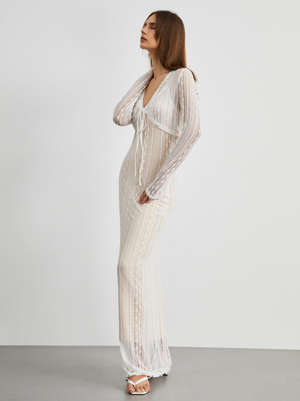 Floral Lace Textured Bolero Two Piece Long Dress-Chicvia