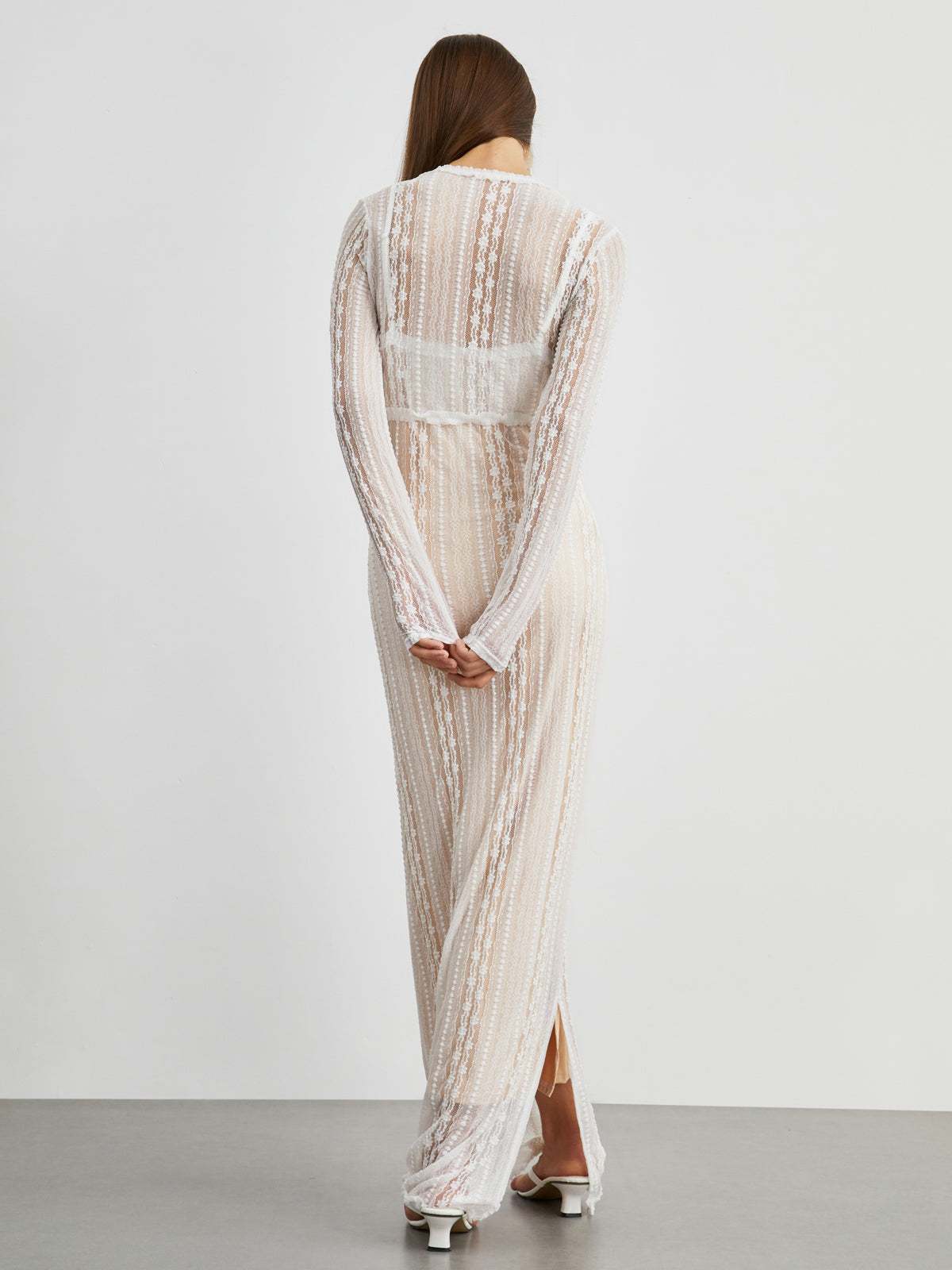 Floral Lace Textured Bolero Two Piece Long Dress-Chicvia