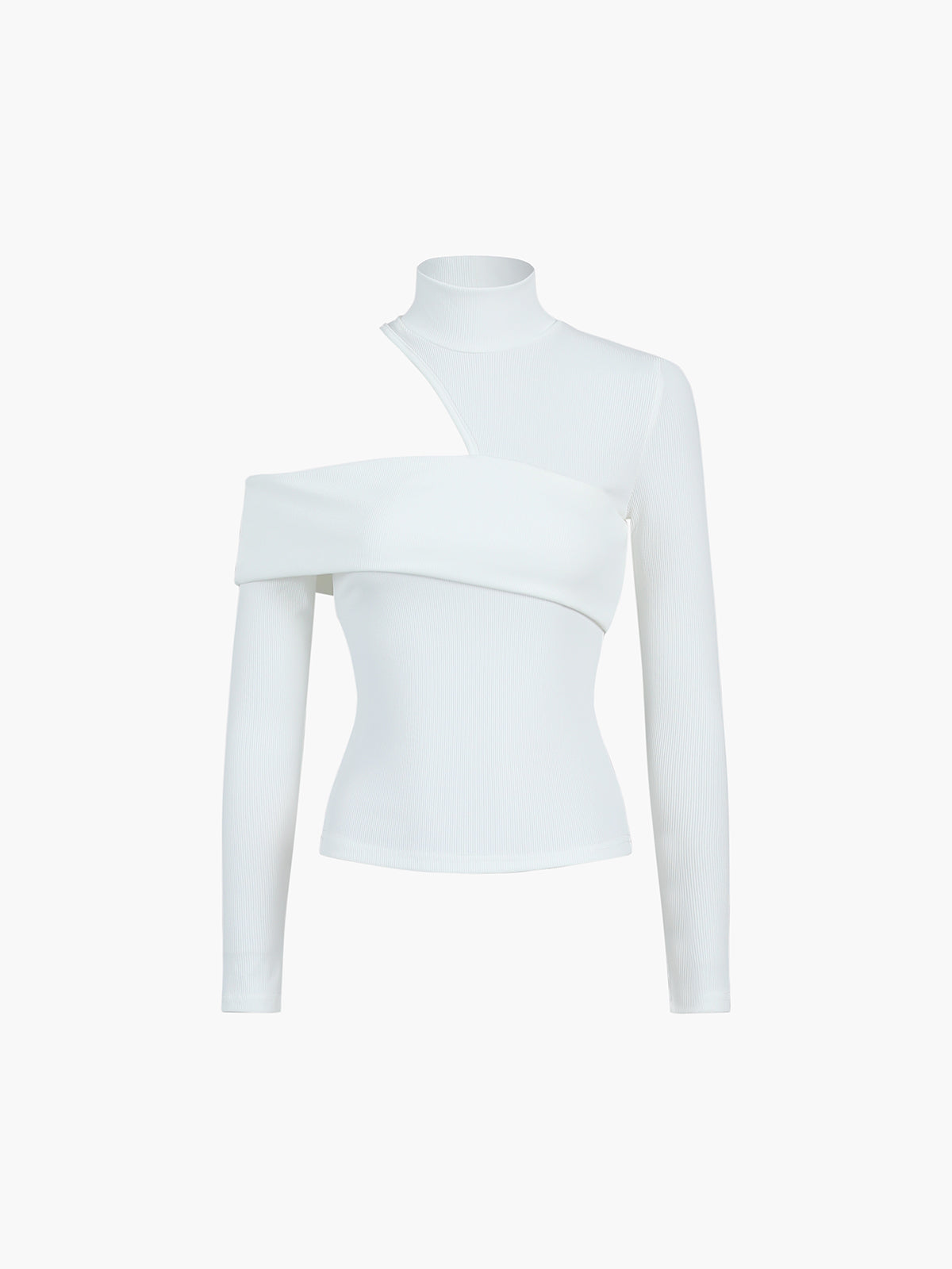 Mock Neck Oblique Cutout Rib Long Sleeve Knit Top-Chicvia