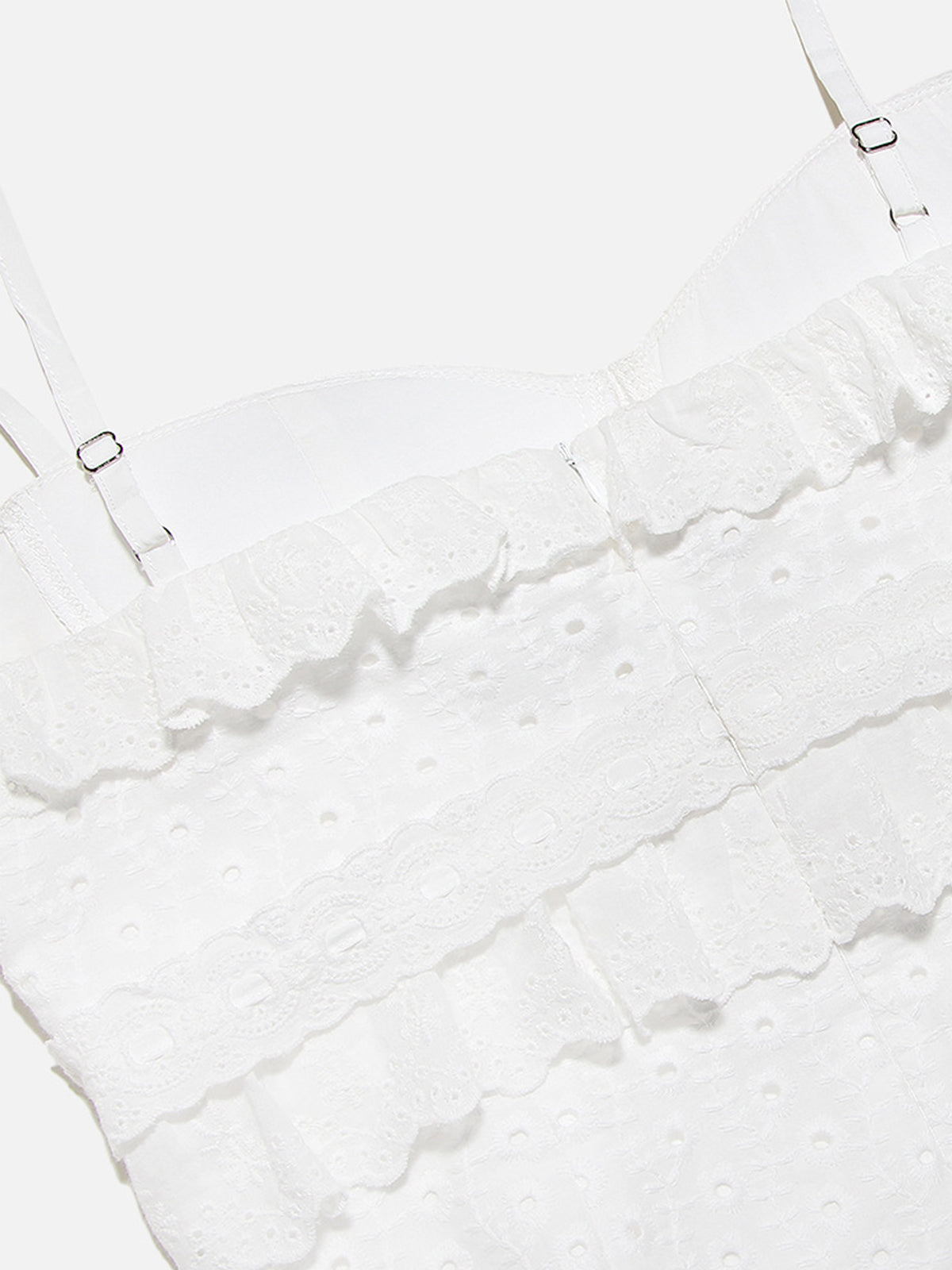 Cup Detail Layered Ruffle Eyelet Long Dress-Chicvia