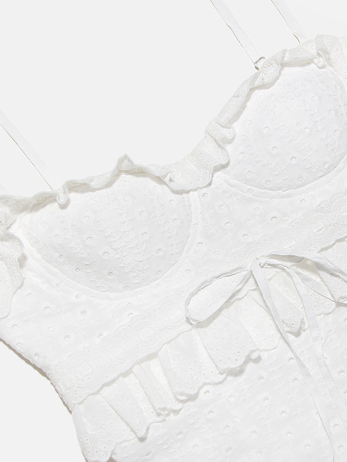 Cup Detail Layered Ruffle Eyelet Long Dress-Chicvia