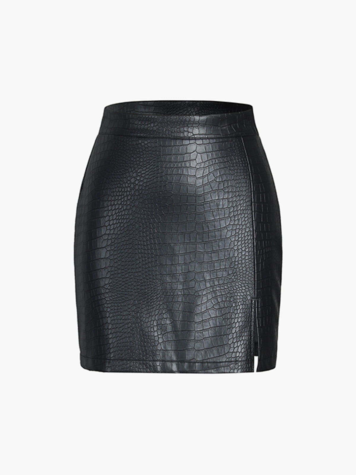 Faux Leather Textured Mini Skirt-Chicvia