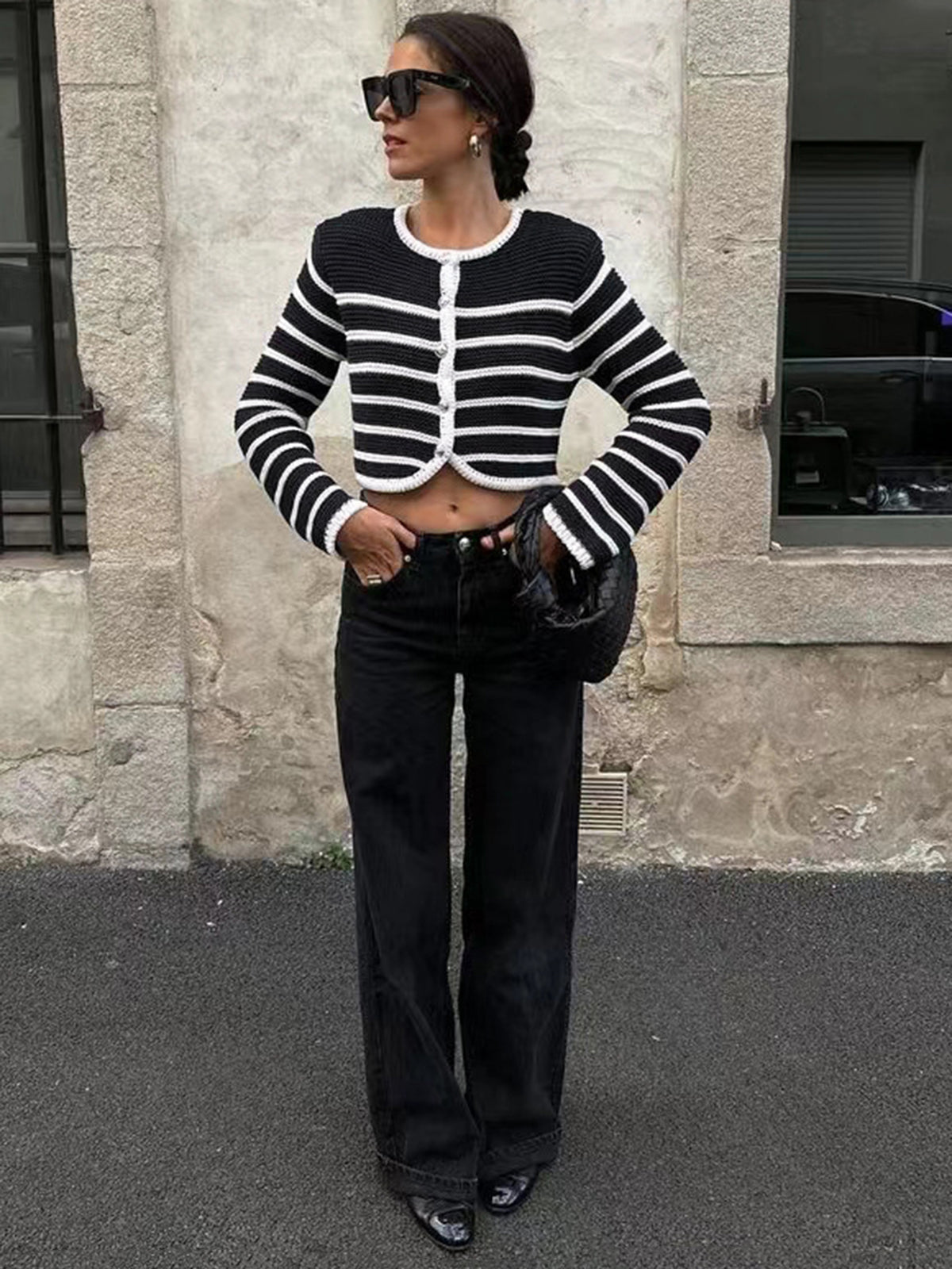 Old Money Aesthetics Stripe Cardigan-Chicvia