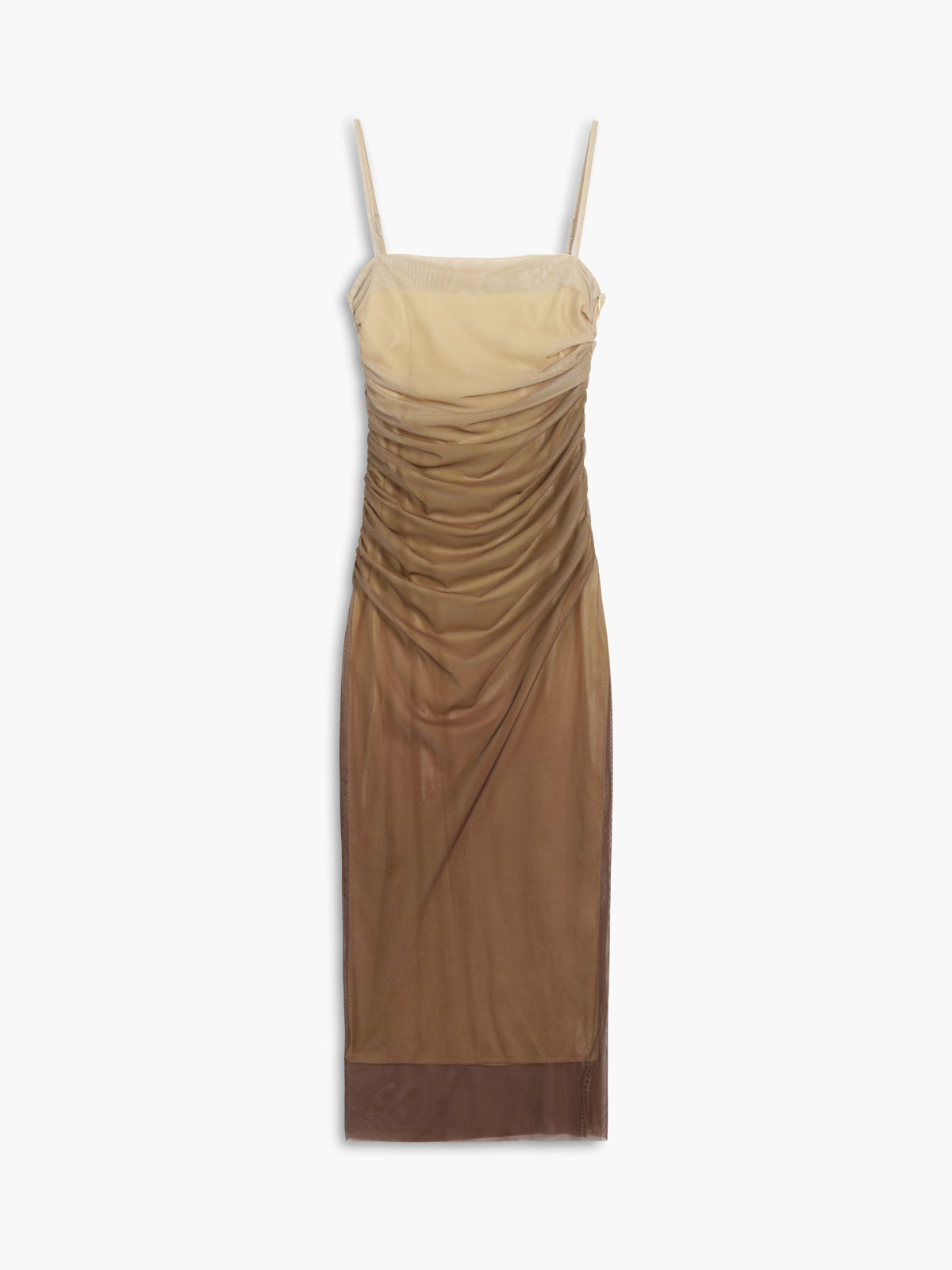 Cappuccino Ombre Mesh Zippered Long Dress-Chicvia