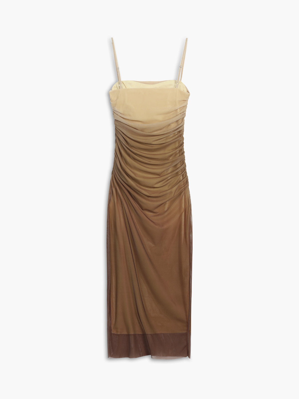 Cappuccino Ombre Mesh Zippered Long Dress-Chicvia