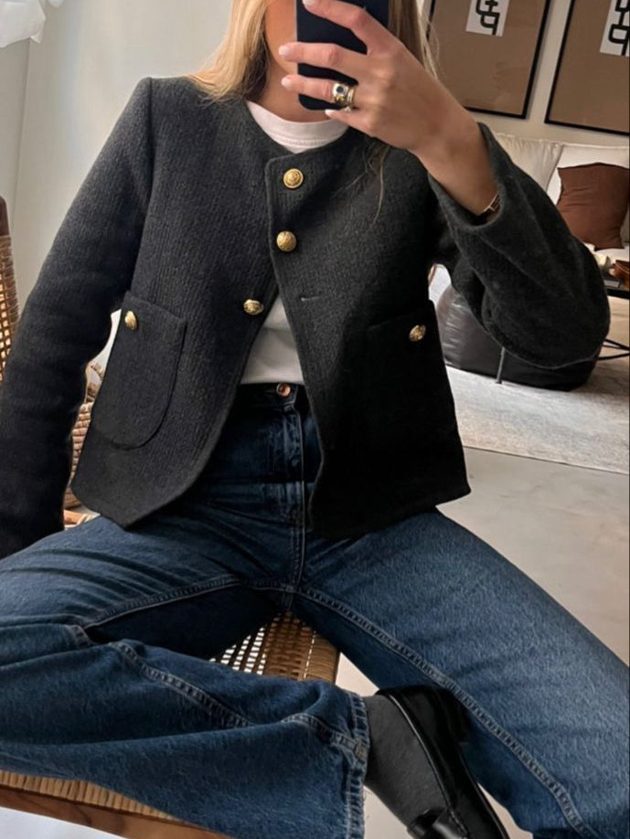 Old Money Aesthetics Tweed Jacket-Chicvia