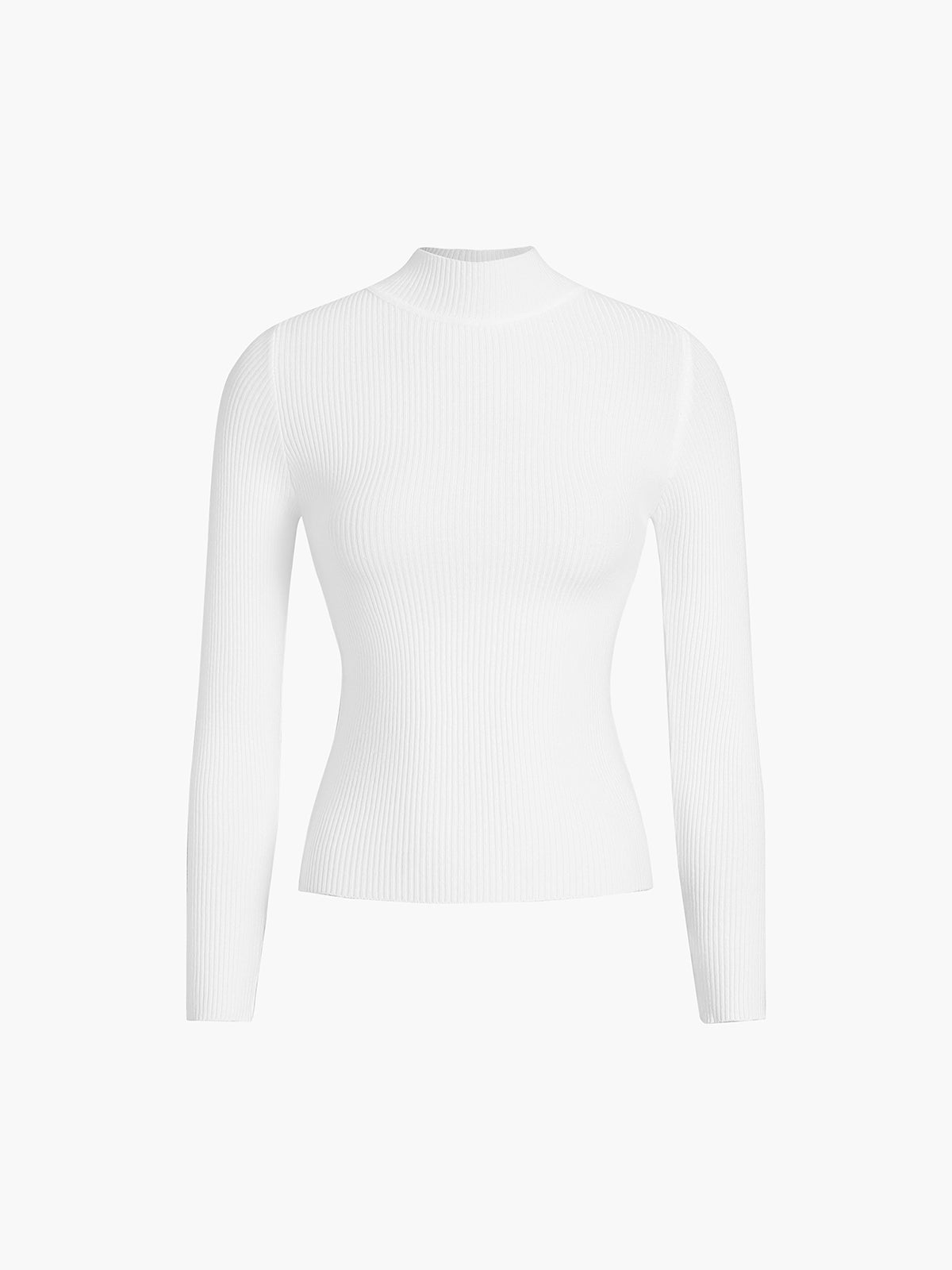 Mock Neck Rib Long Sleeve Knit Top-Chicvia