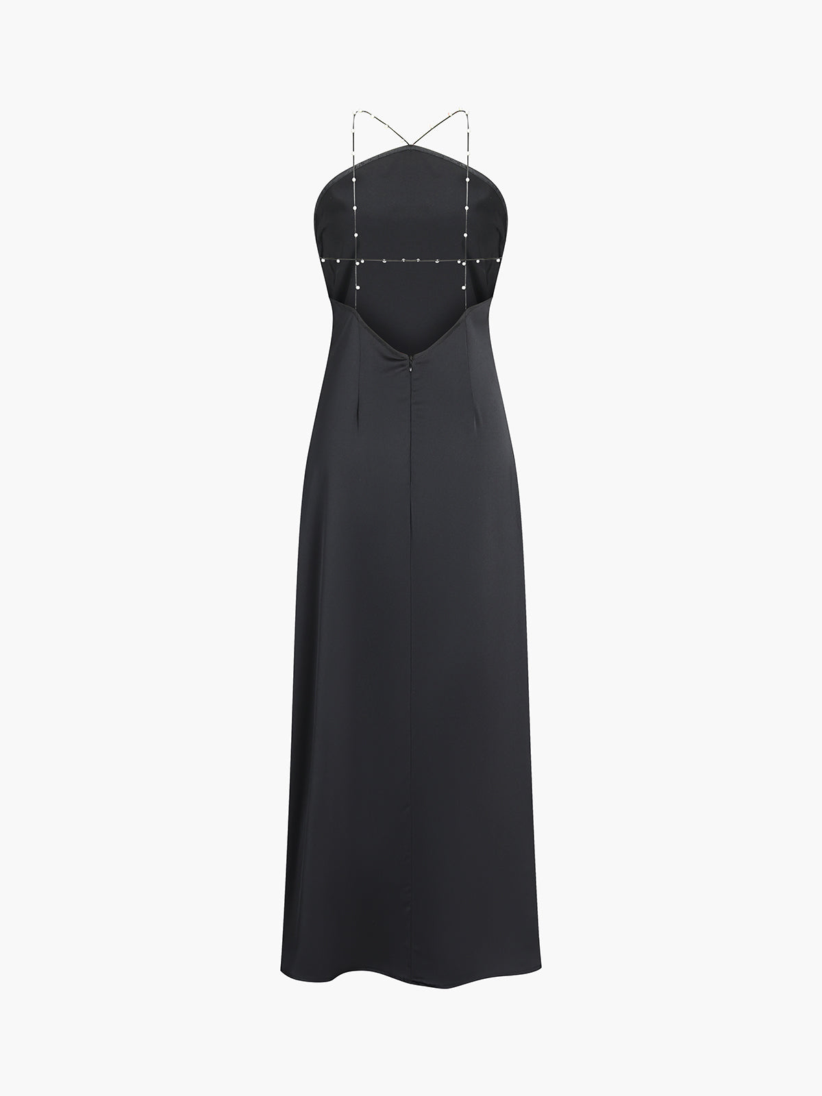 Hold My Pearls Open Back Satin Long Dress-Chicvia