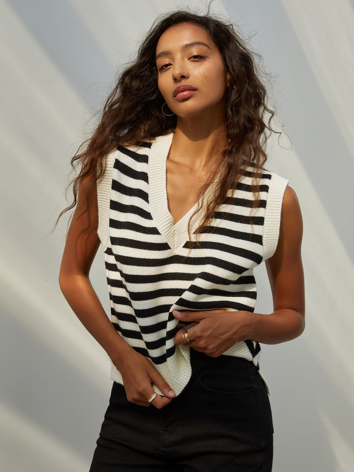 Essential Stripe Sweater Vest-Chicvia