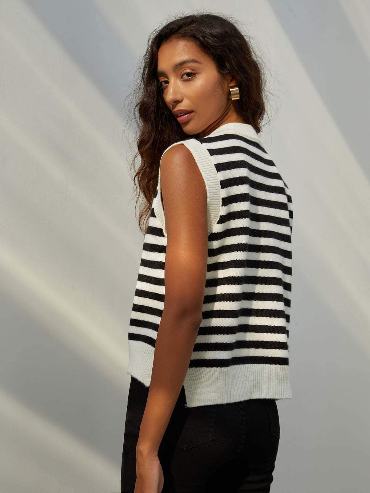 Essential Stripe Sweater Vest-Chicvia