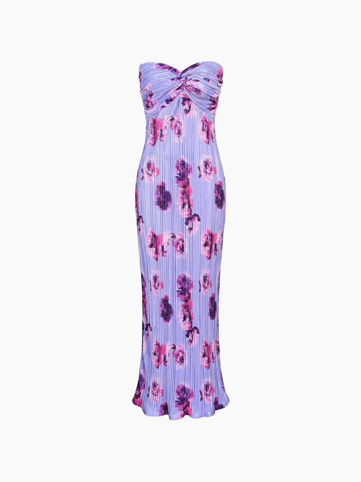 Floral Plisse Twist Tube Long Dress-Chicvia