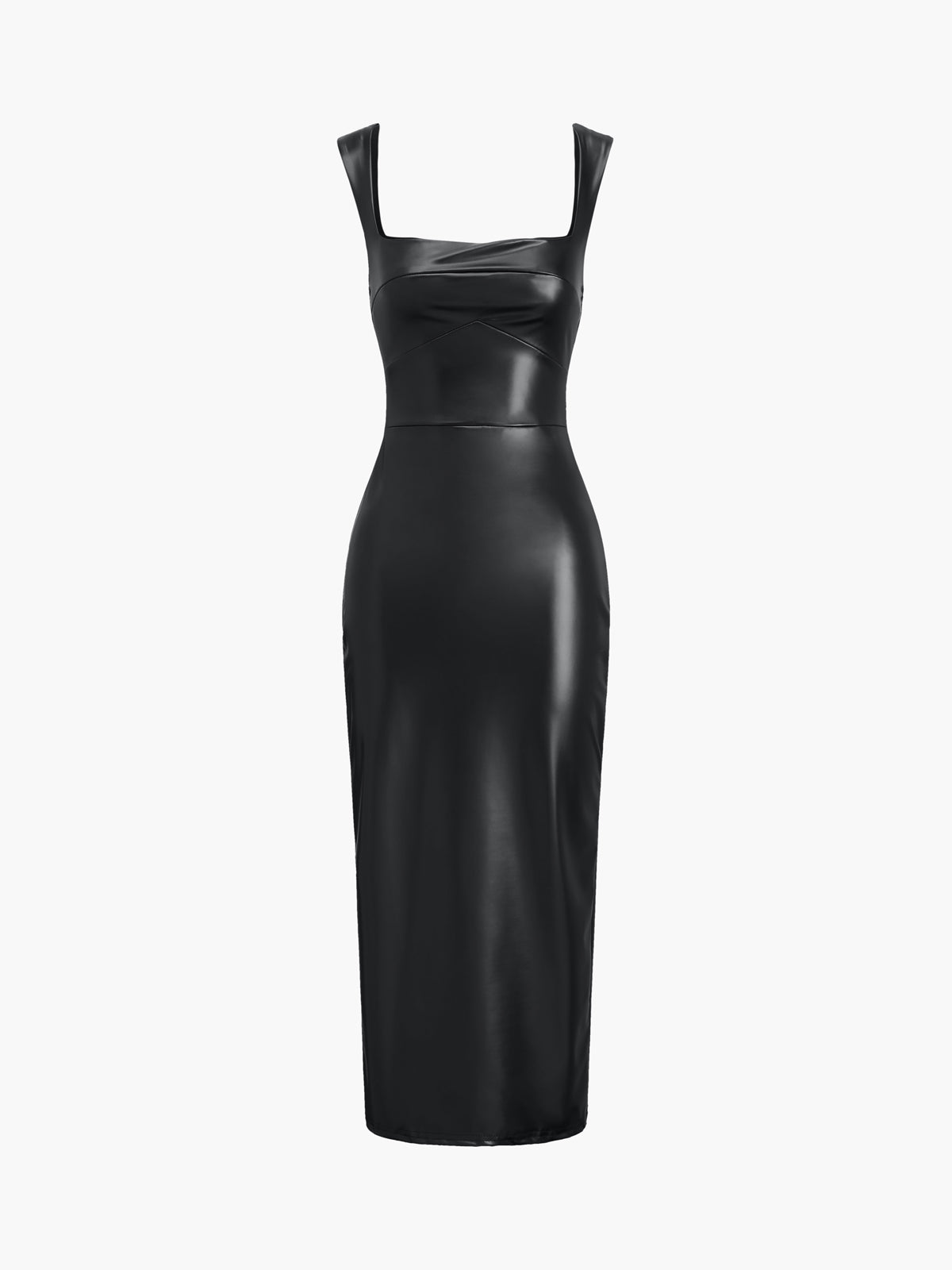 Faux Leather Bodycon Midi Dress-Chicvia