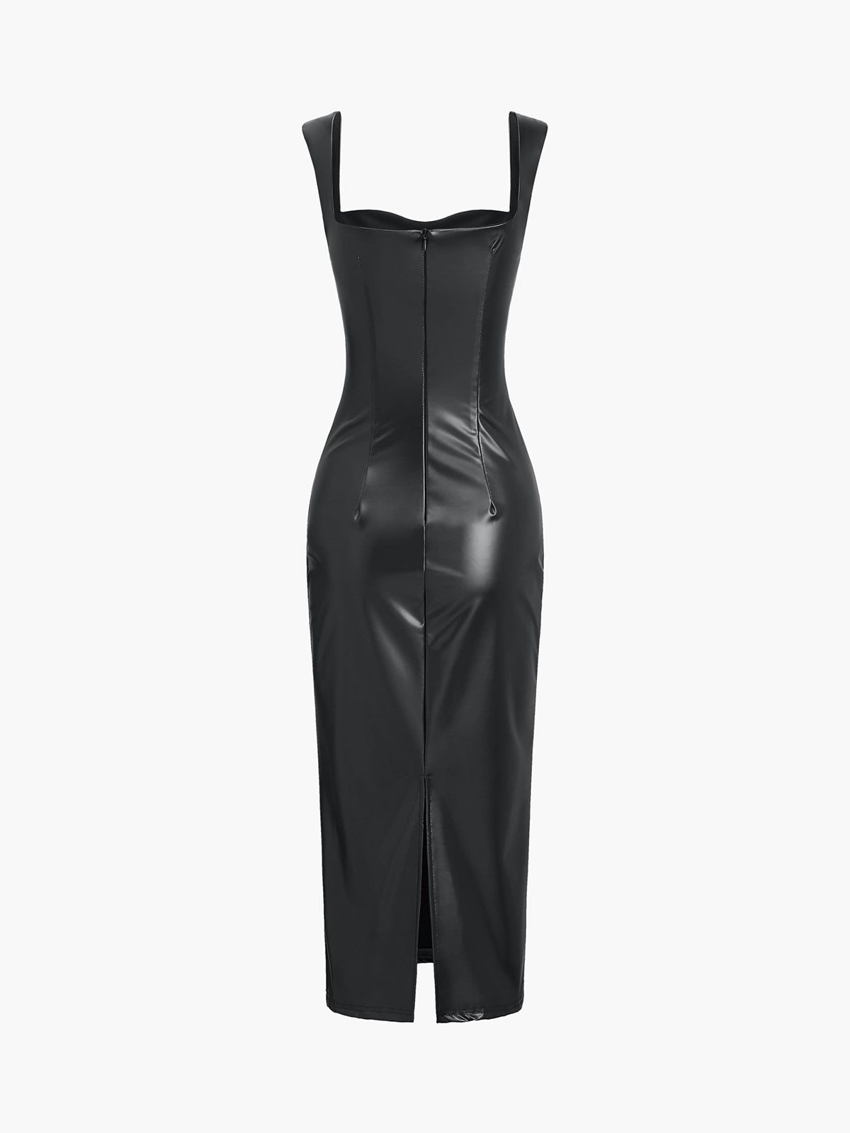 Faux Leather Bodycon Midi Dress-Chicvia