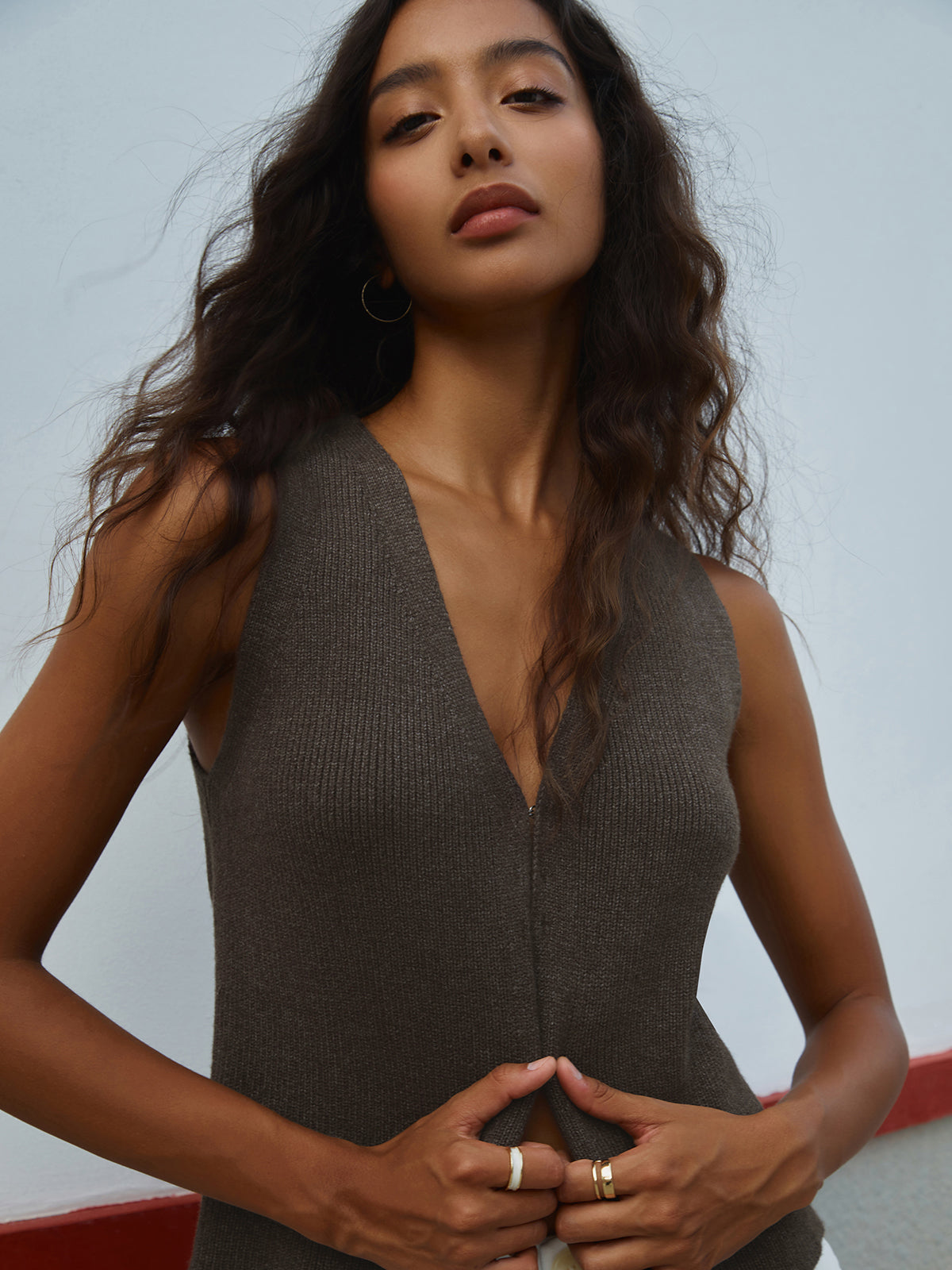 Main Character Rib Sweater Vest-Chicvia