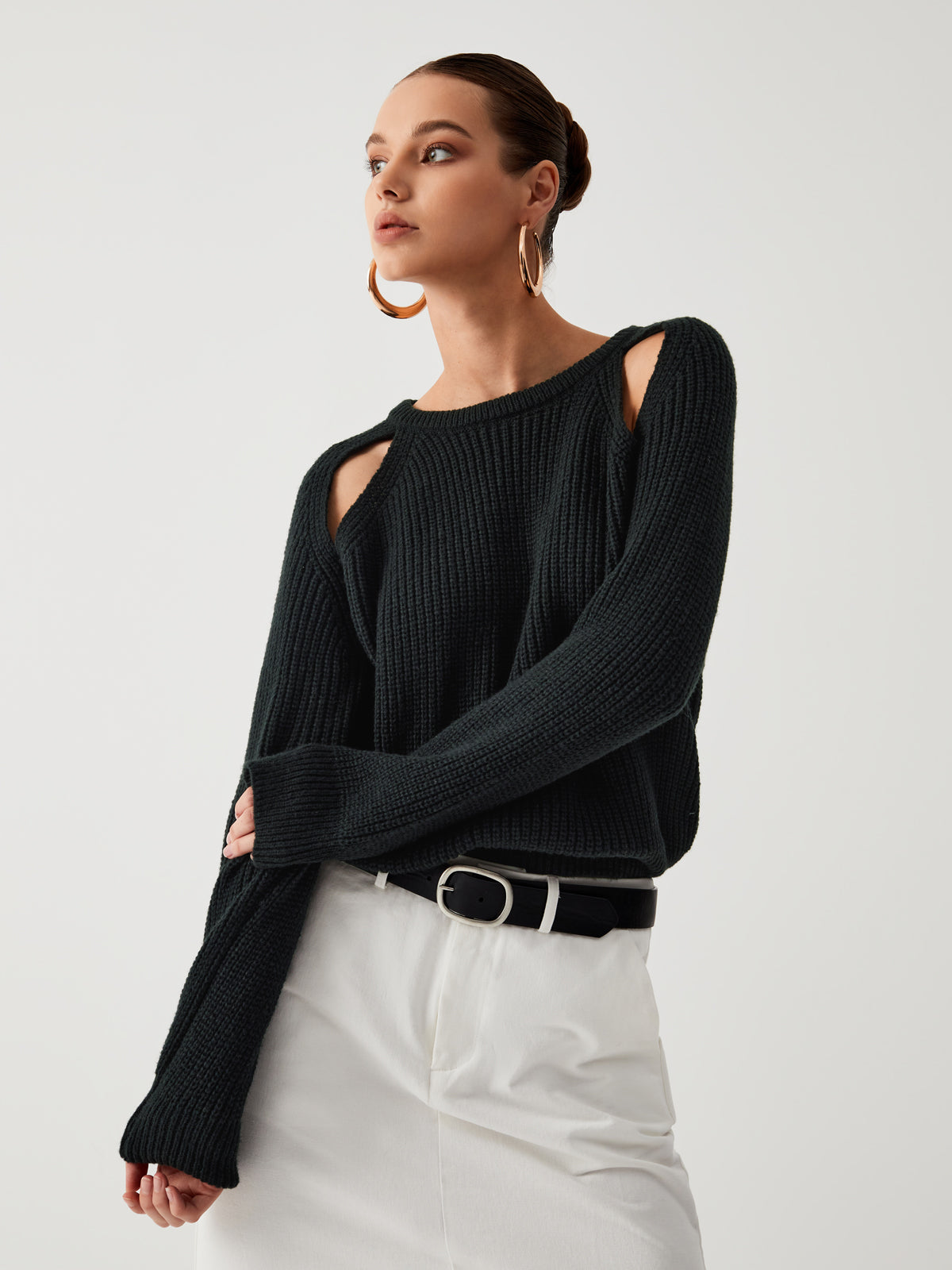Keep Me Close Cutout Sweater-Chicvia