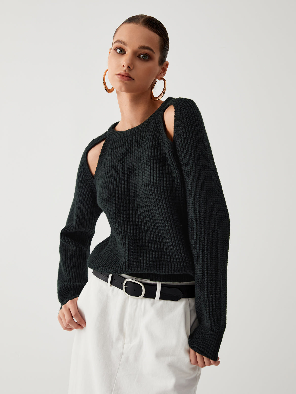 Keep Me Close Cutout Sweater-Chicvia