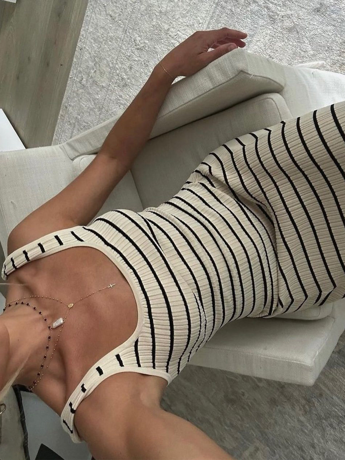 Old Money Aesthetics Stripe Long Knit Dress-Chicvia