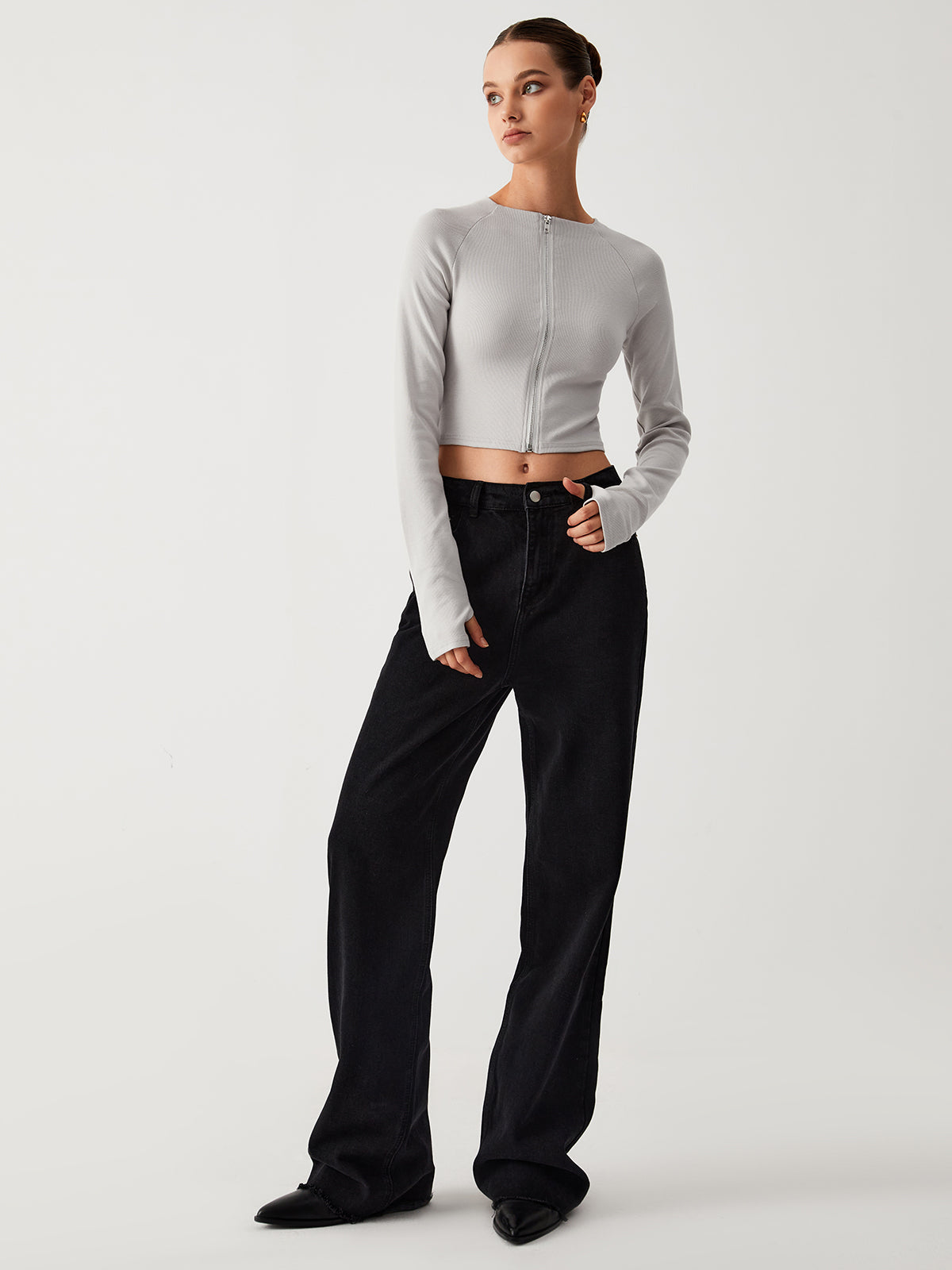 Coffee Run Crop Long Sleeve Shirt-Chicvia