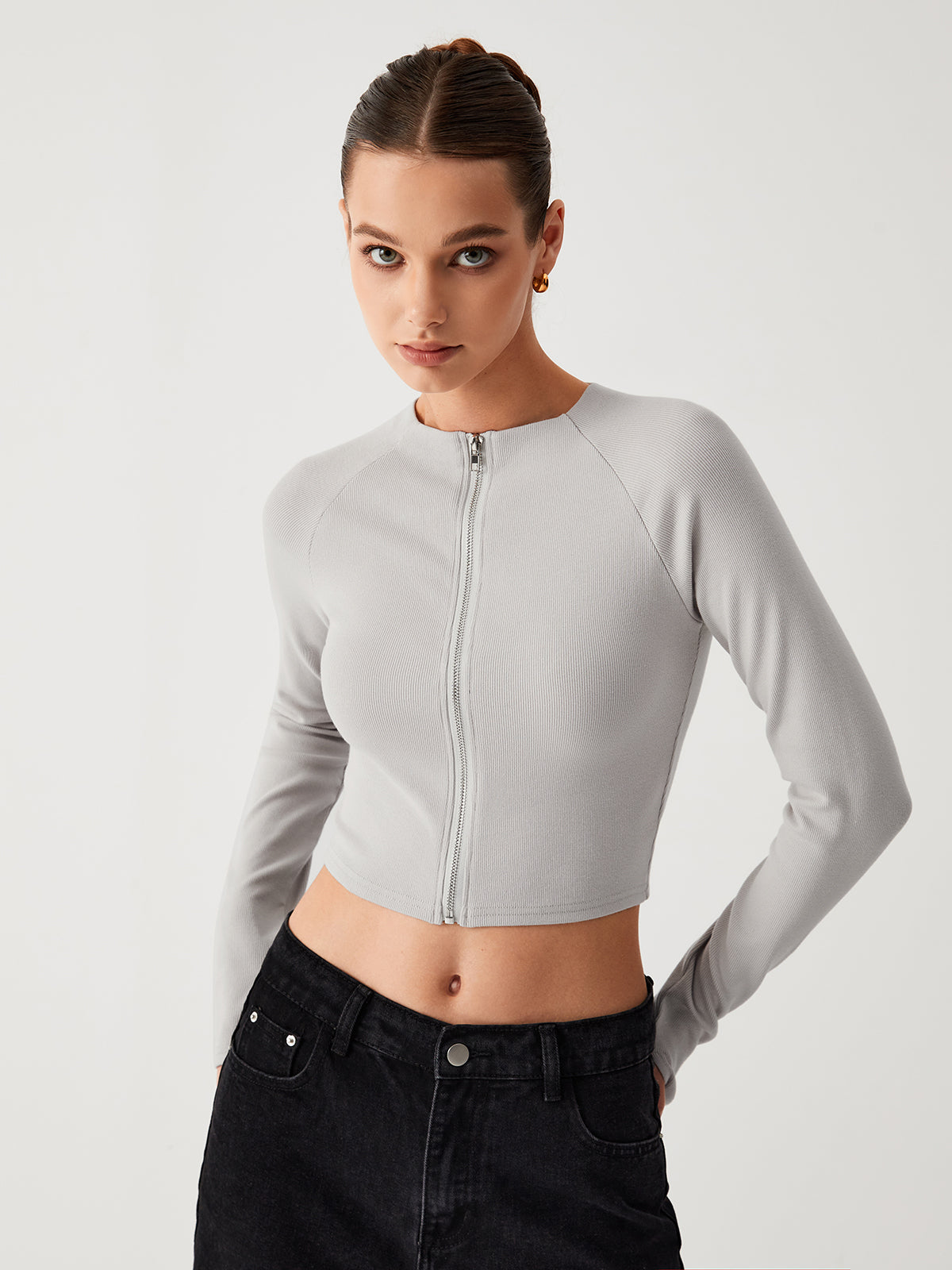 Coffee Run Crop Long Sleeve Shirt-Chicvia